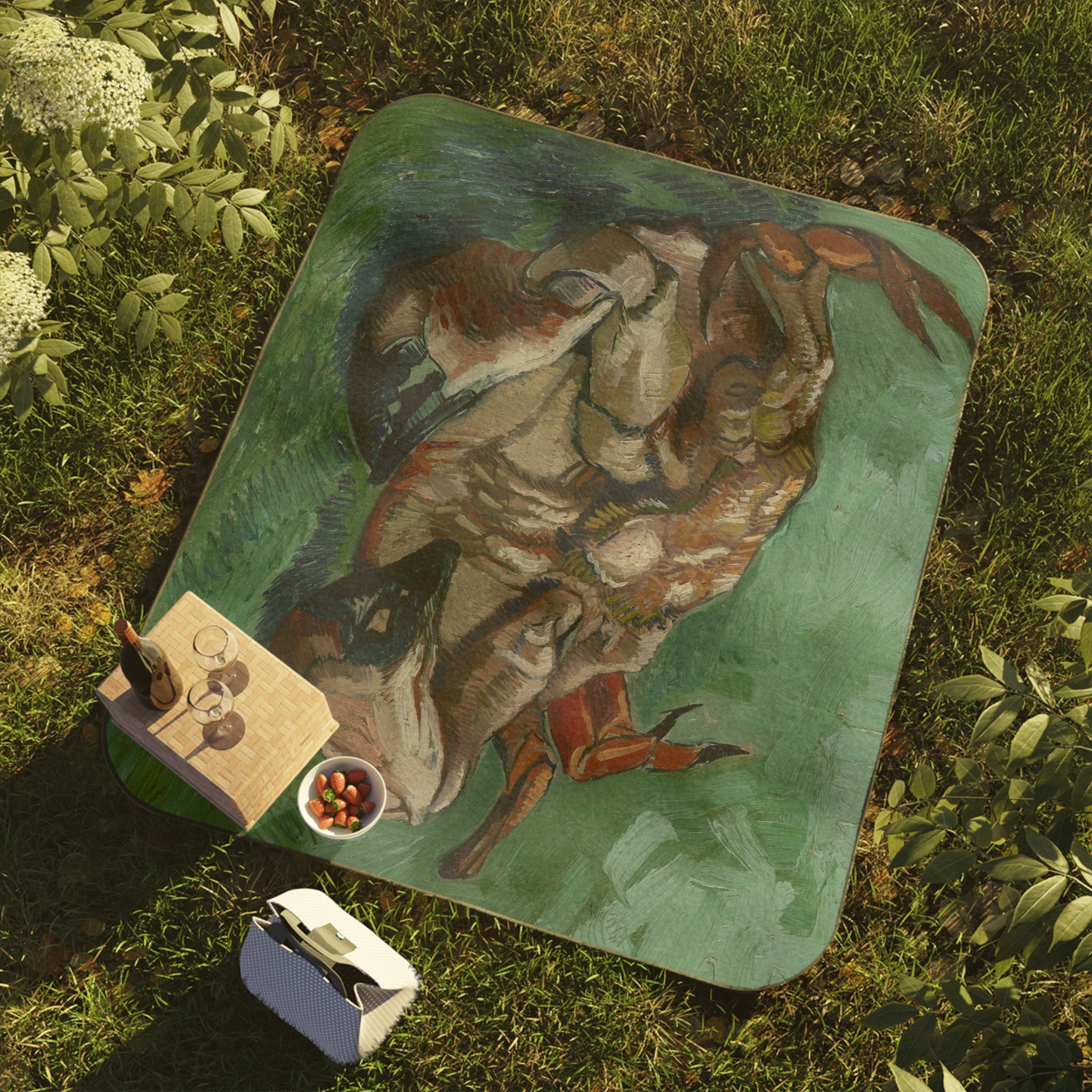 'Van Gogh Masterpiece Picnic Blanket: Luxurious Comfort with 'Crab on its Back' design' 