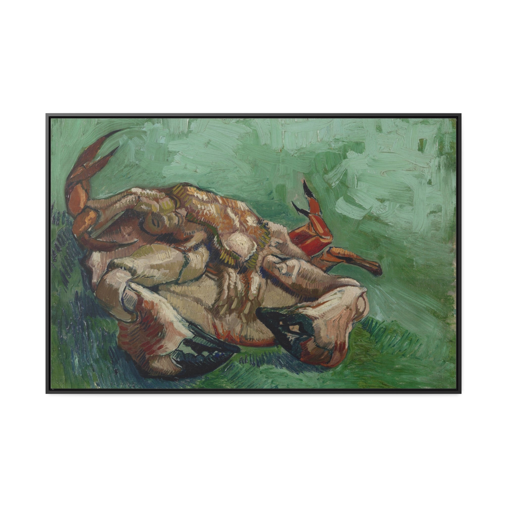 Extra Large Wall Art: Van Gogh's Crab on His Back - 48x32 Framed Canvas Print depicting the famous painting by Vincent Van Gogh in a high-quality, large format for a stunning visual impact