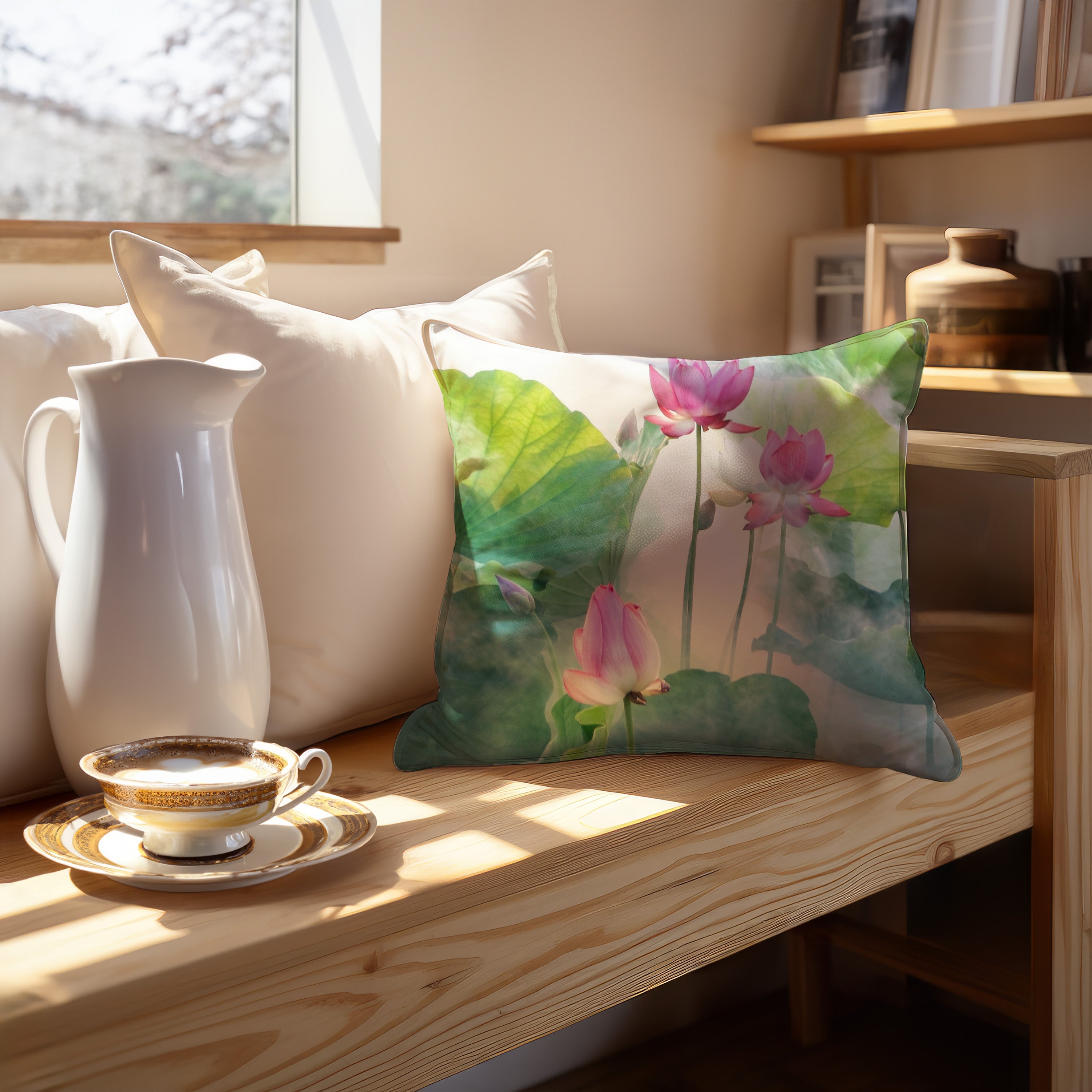 Soft and luxurious sofa pillow featuring a stunning lotus flower design