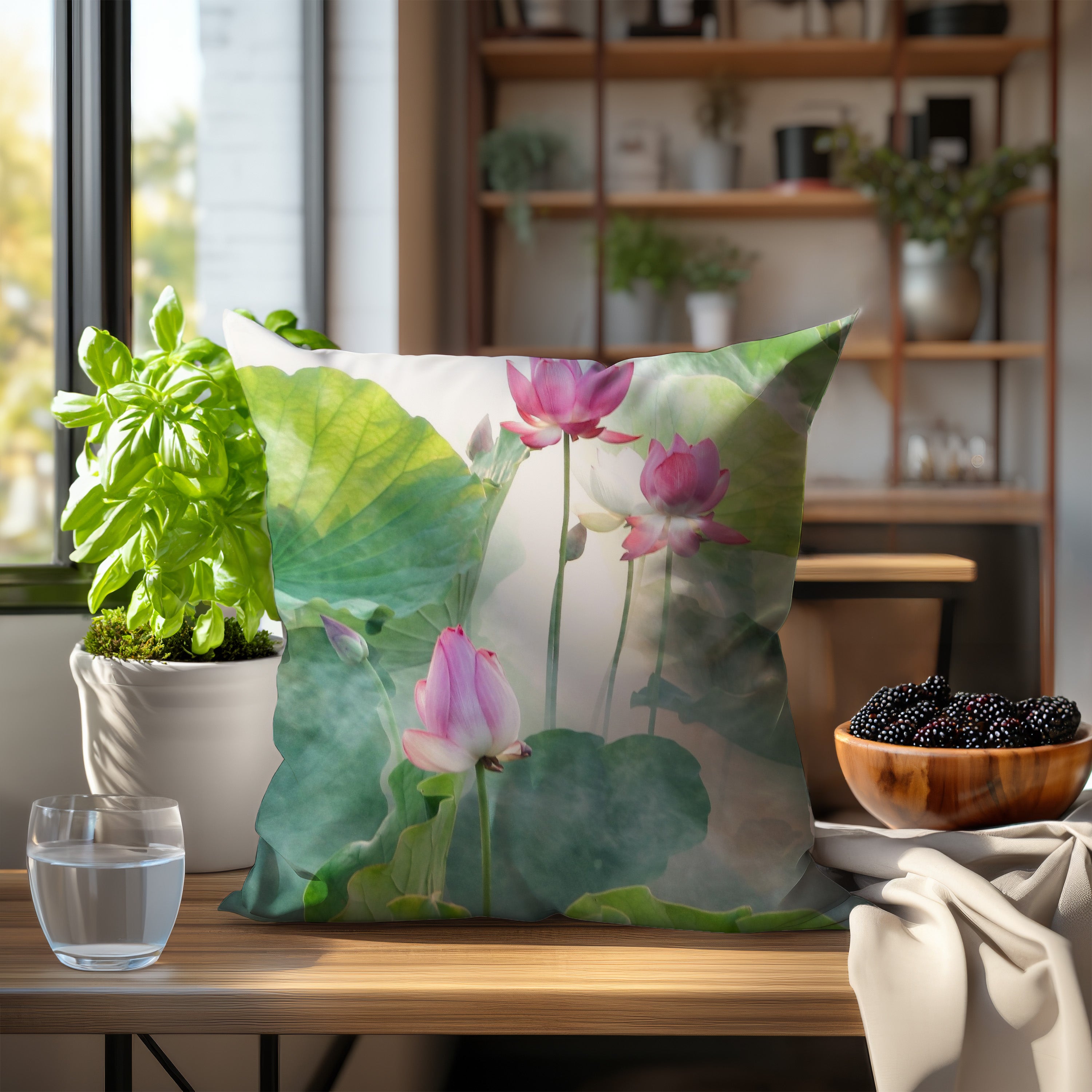 Beautiful lotus flower design throw pillow for elegant home decor