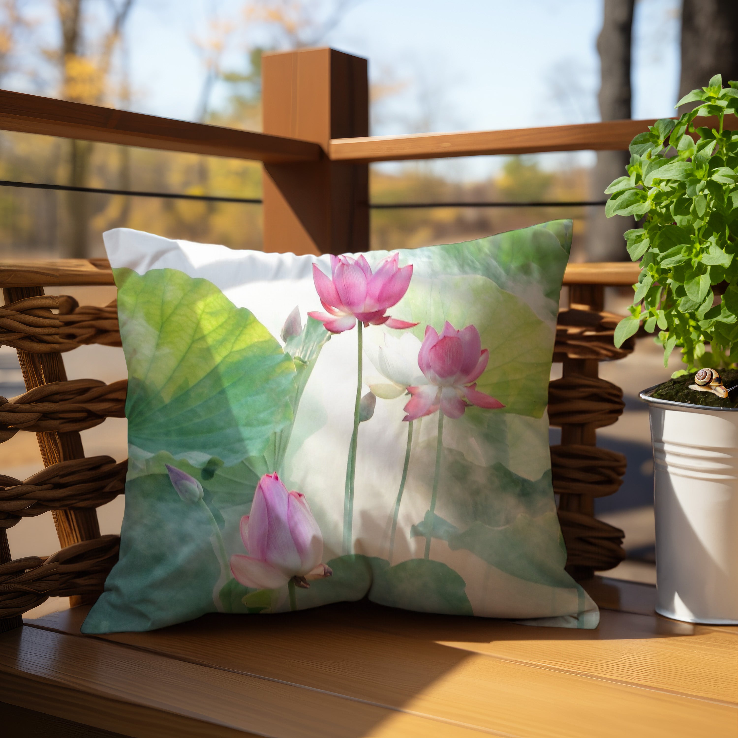 Elevate your space with a Japanese artist-designed lotus flower throw pillow