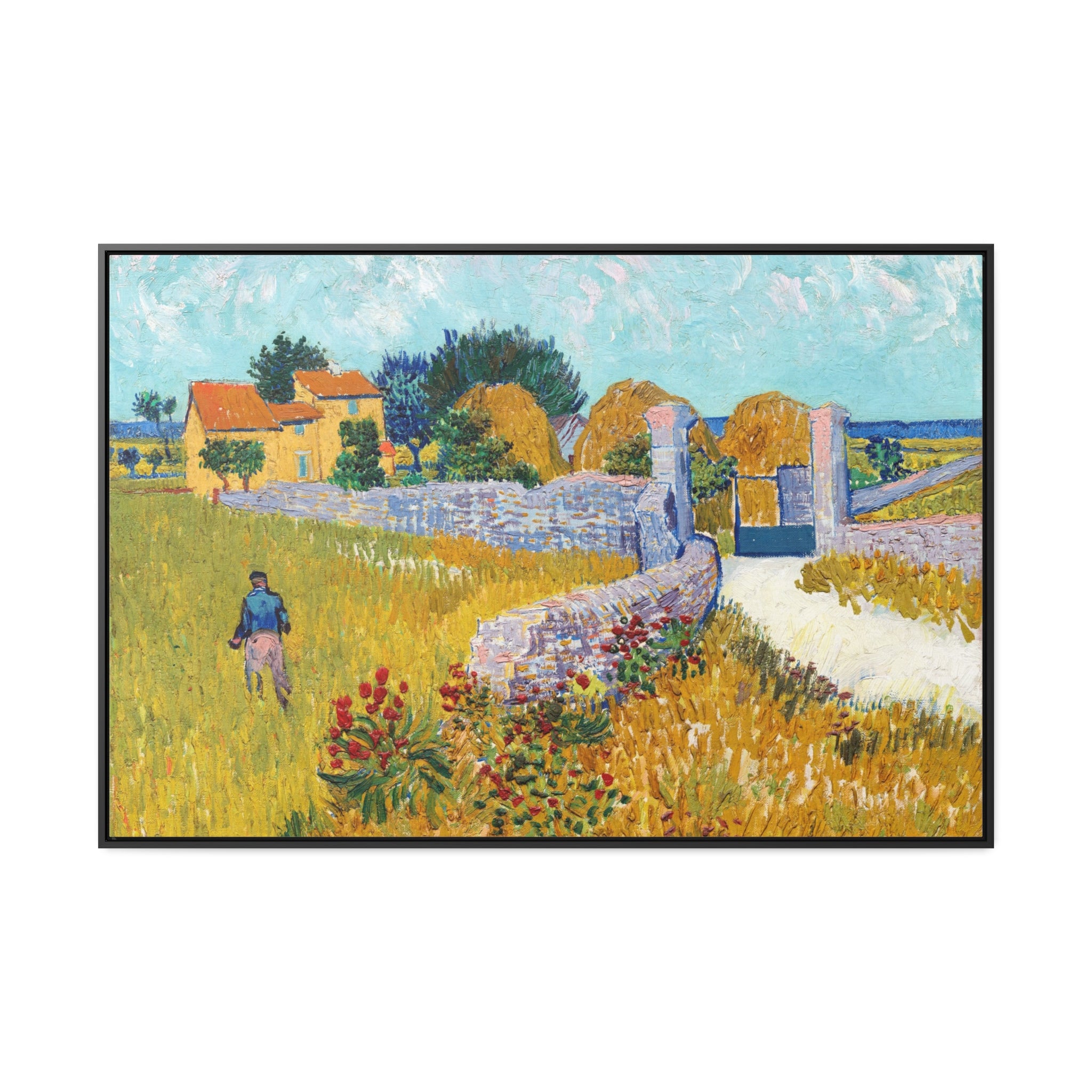 Extra Large Wall Art: Van Gogh Landscape Framed Canvas 48x32 - A stunning and vibrant artwork depicting a beautiful Van Gogh landscape, perfect for adding a bold statement to any wall