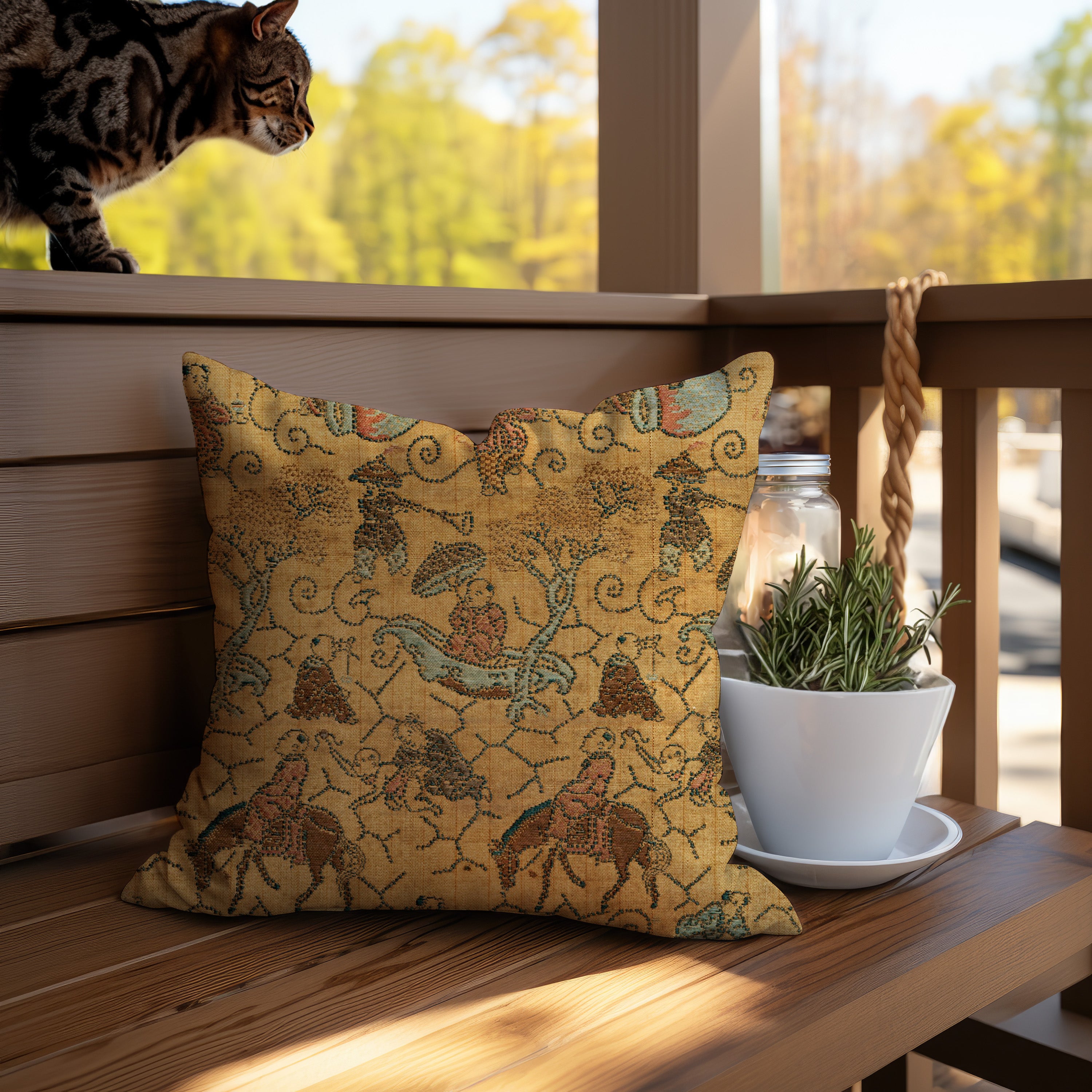 Luxurious throw pillow with intricate Japanese fabric design