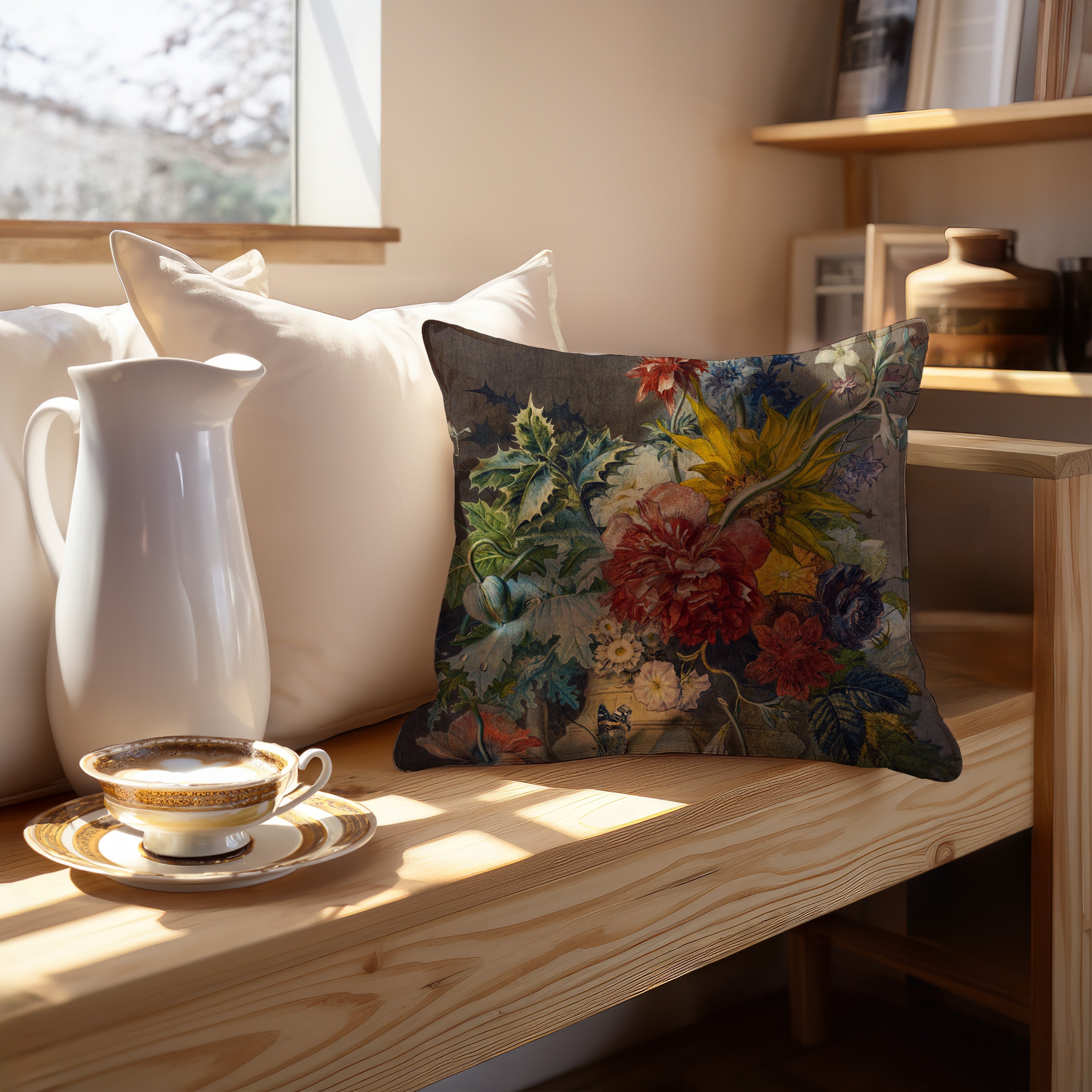 Elevate the look of your sofa with the Georgius Jacobus Elegance floral throw pillow