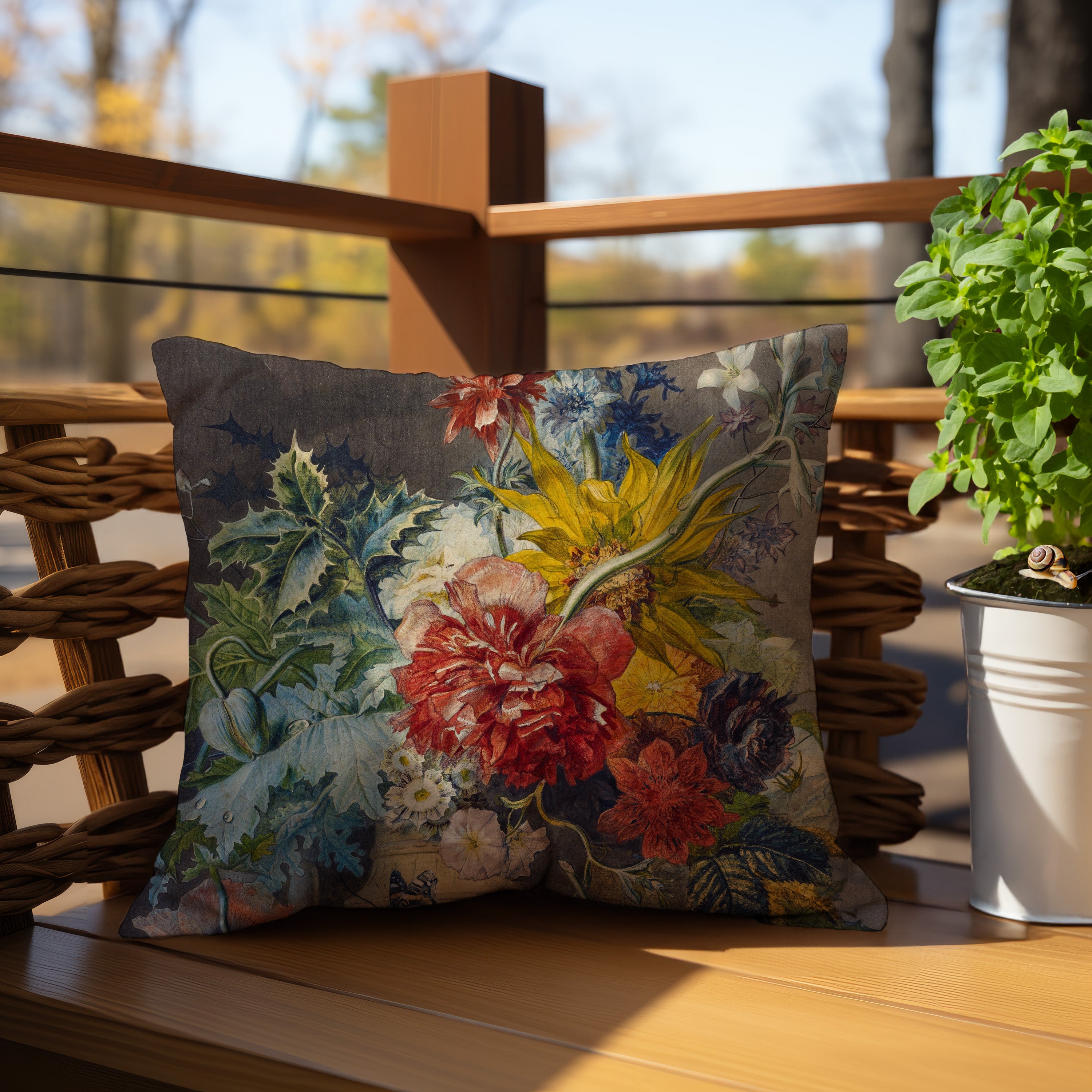 Georgius Jacobus Floral Bouquet Throw Pillow featuring vibrant, hand-painted flowers and intricate detailing