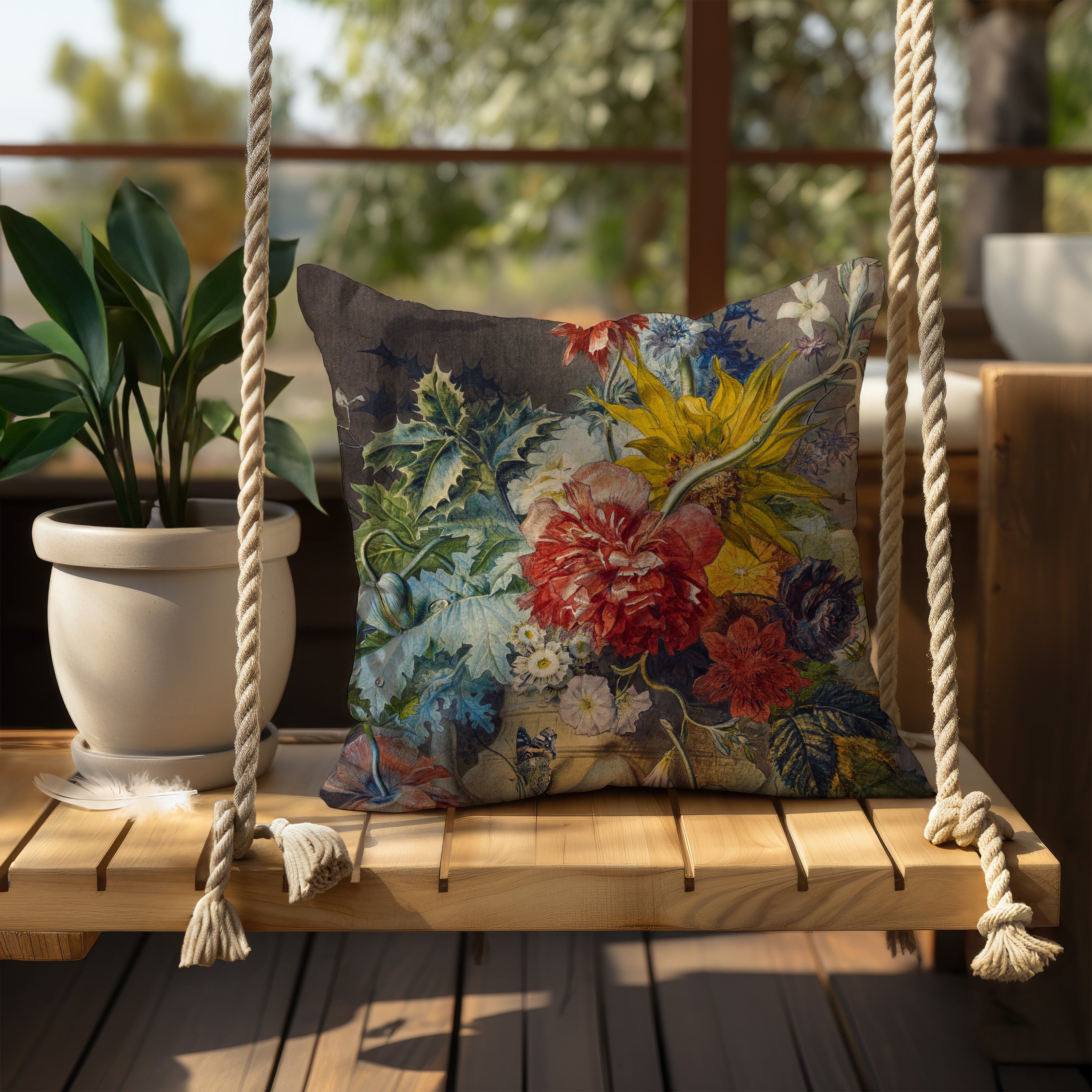 Beautiful Georgius Jacobus Floral Bouquet Throw Pillow with vibrant colors and intricate floral design, perfect for adding a touch of elegance to any living space