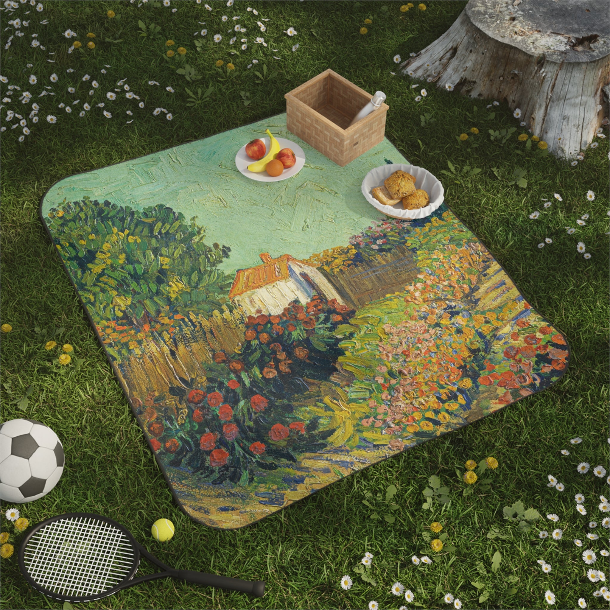 Luxurious outdoor picnic blanket with beautiful van Gogh 'Sunflowers' print