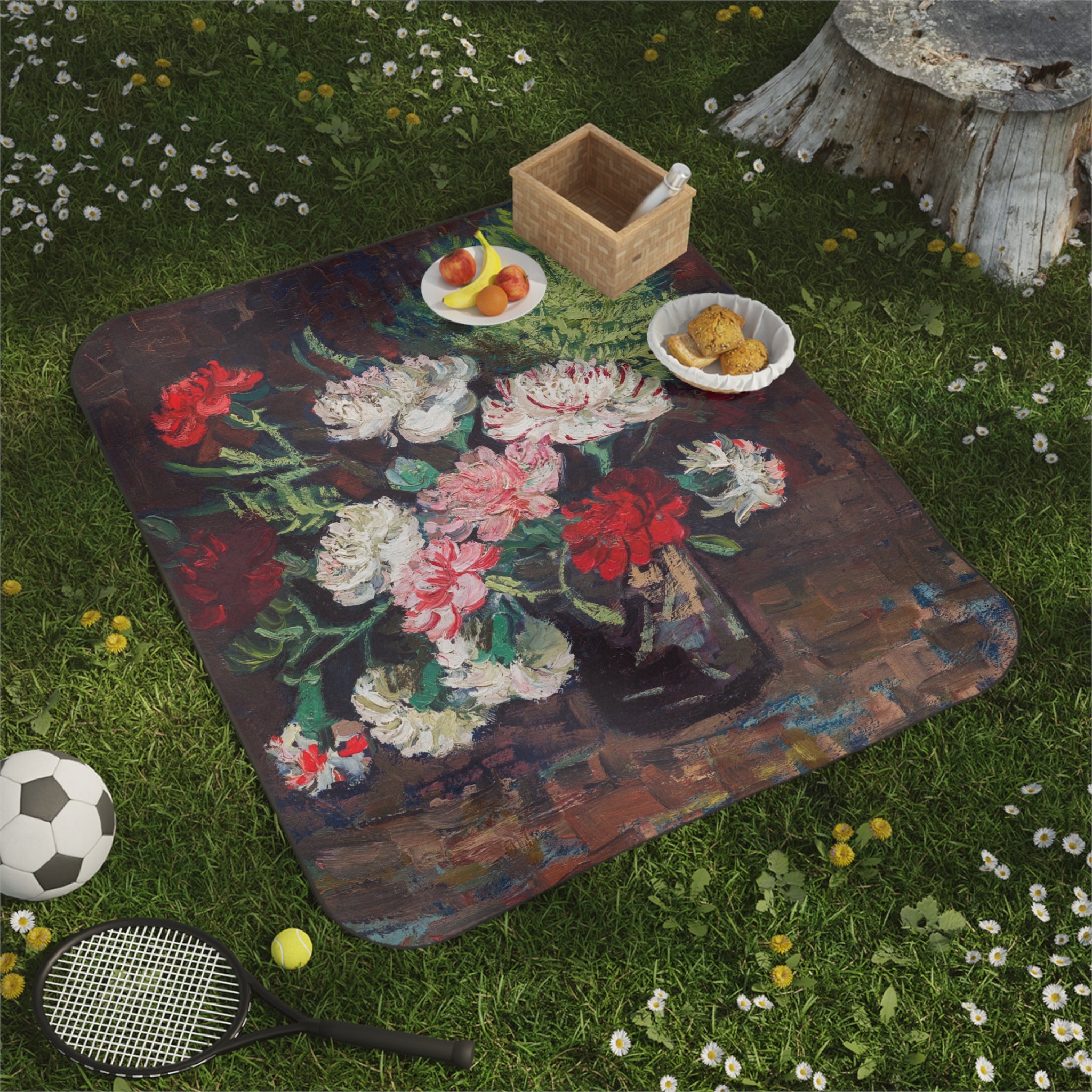  Artistic and stylish picnic blanket inspired by Van Gogh's 'Vase with Carnations' painting