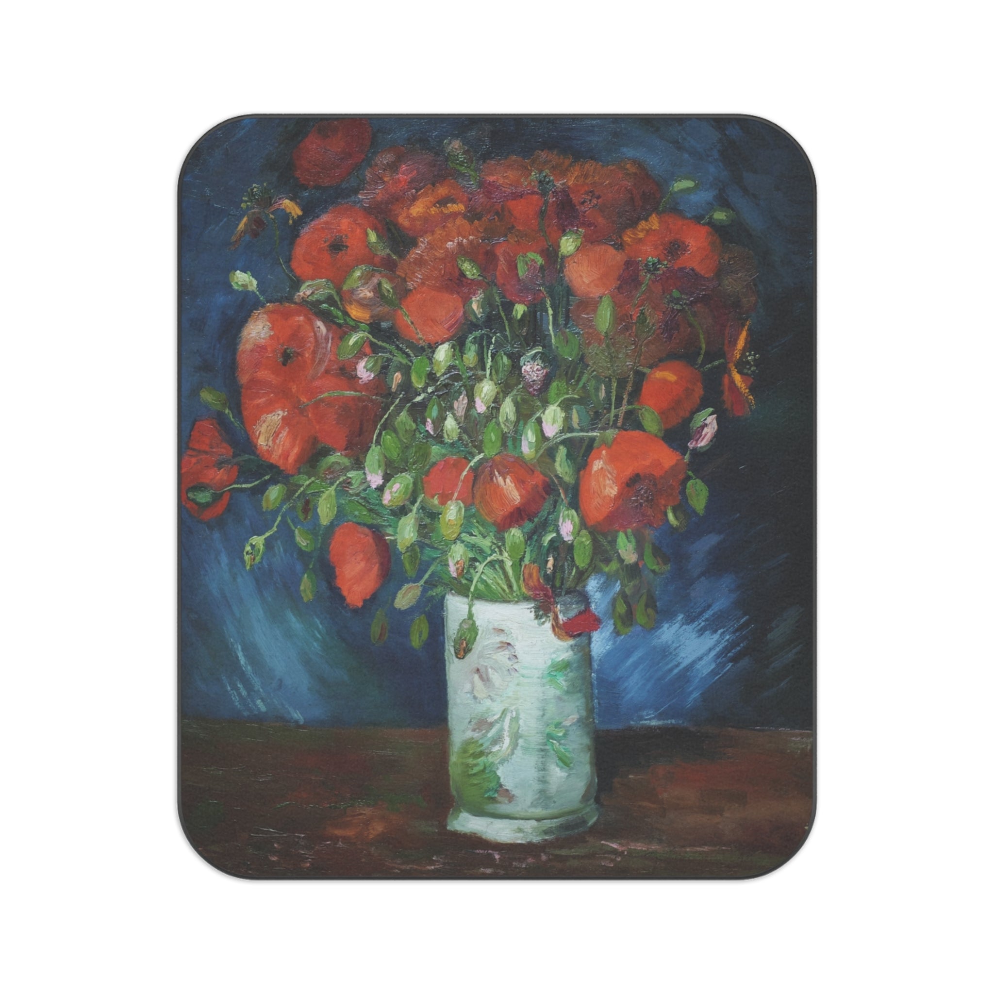 Van Gogh's Vase with Poppies Picnic Blanket, featuring vibrant poppy design, perfect for outdoor picnics and gatherings on warm sunny days