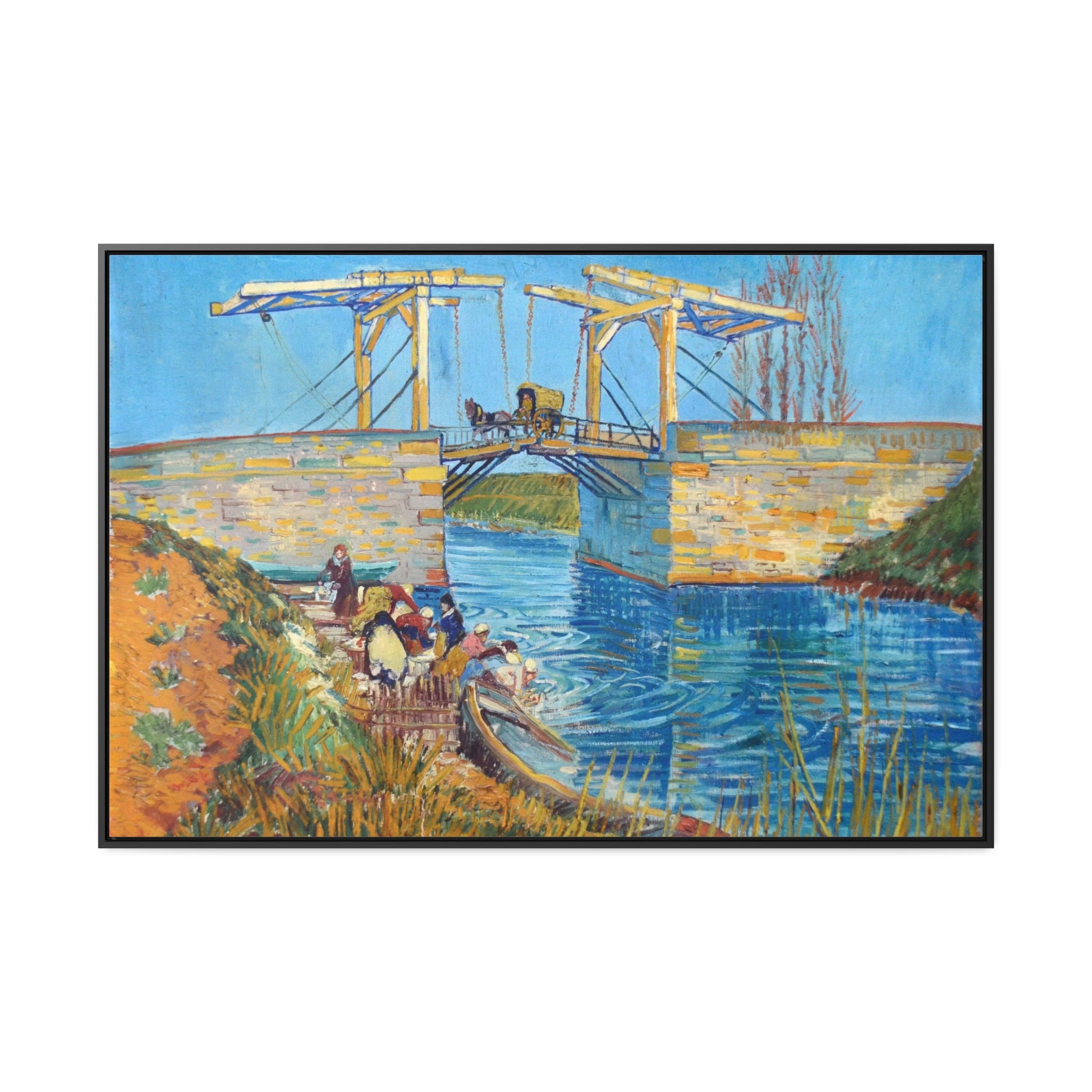 Van Gogh Langlois Bridge: Extra Large Wall Art - 48x32 Framed Canvas Print in 11 images, each with descriptive alt text

###
Extra Large Wall Art of Van Gogh's Langlois Bridge in a 48x32 framed canvas print