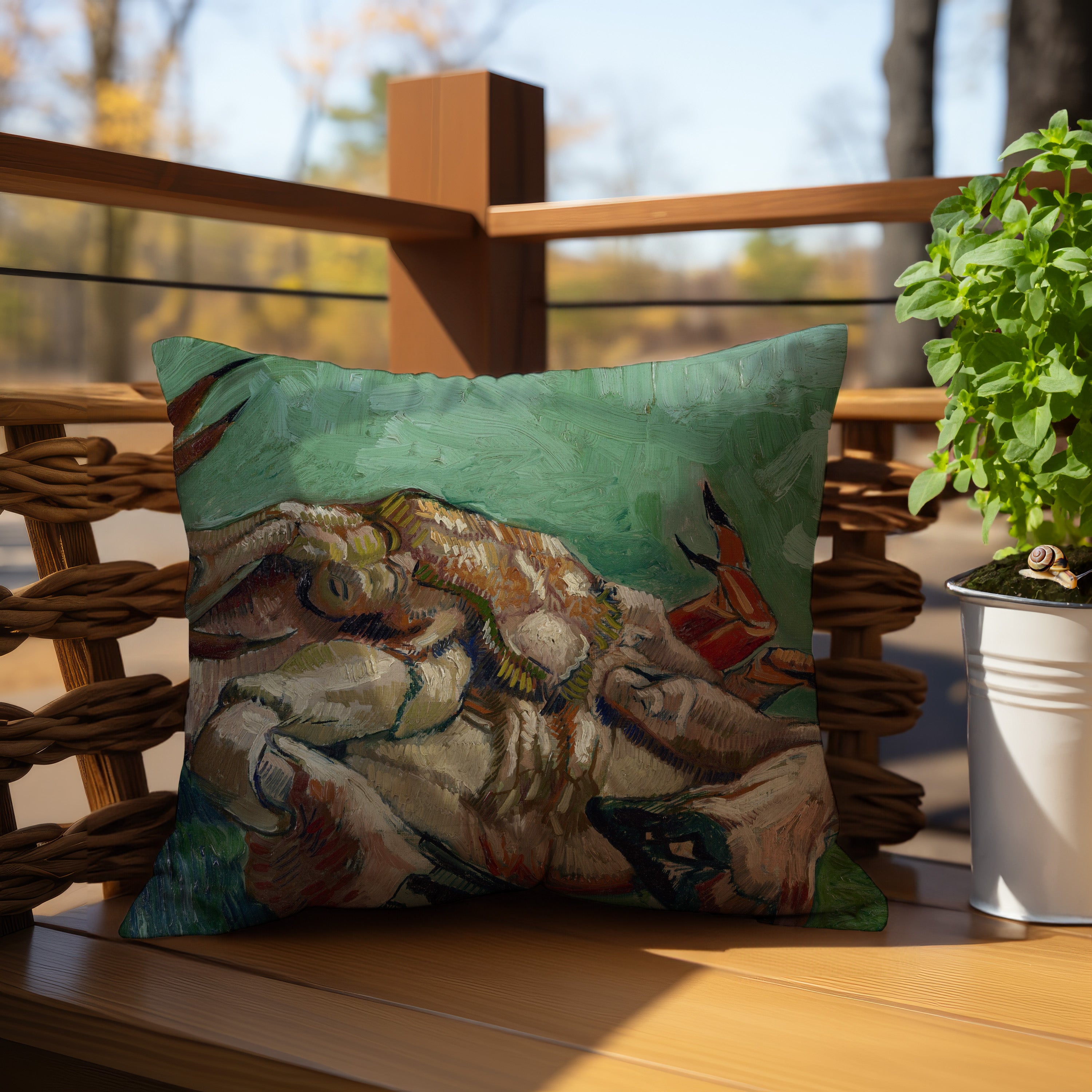 Beautifully designed throw pillow with Van Gogh's 'Crab on His Back'