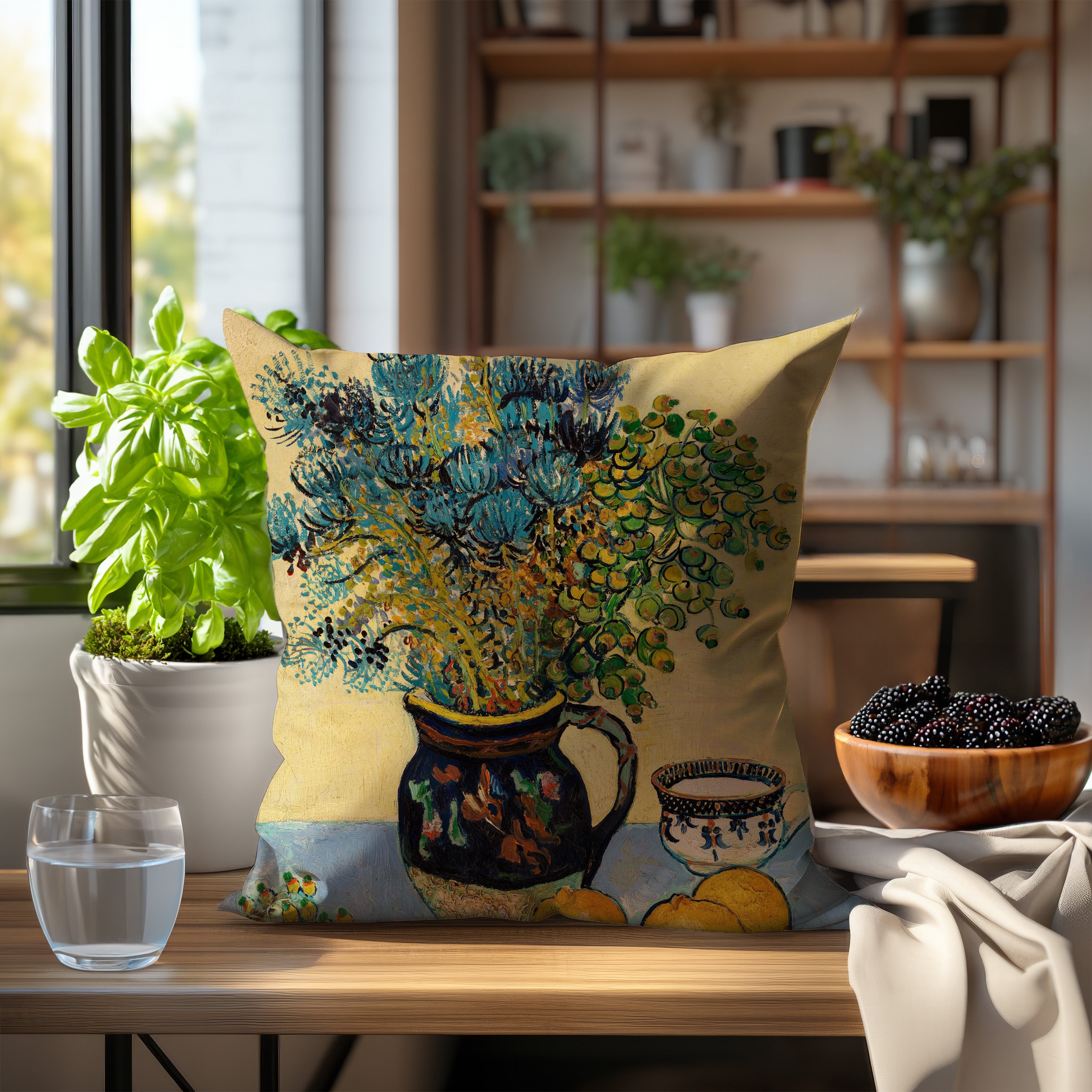  Colorful sofa pillow featuring Van Gogh's vibrant still life art 