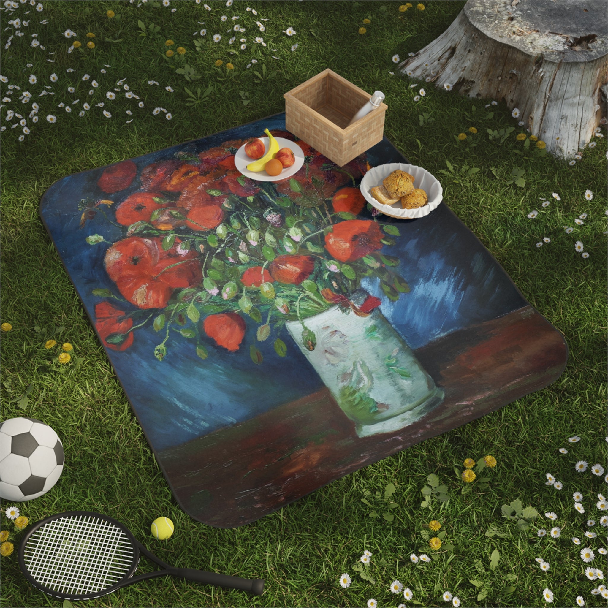 Picnic Blanket featuring Van Gogh's Vase with Poppies artwork for elegant outdoor leisure