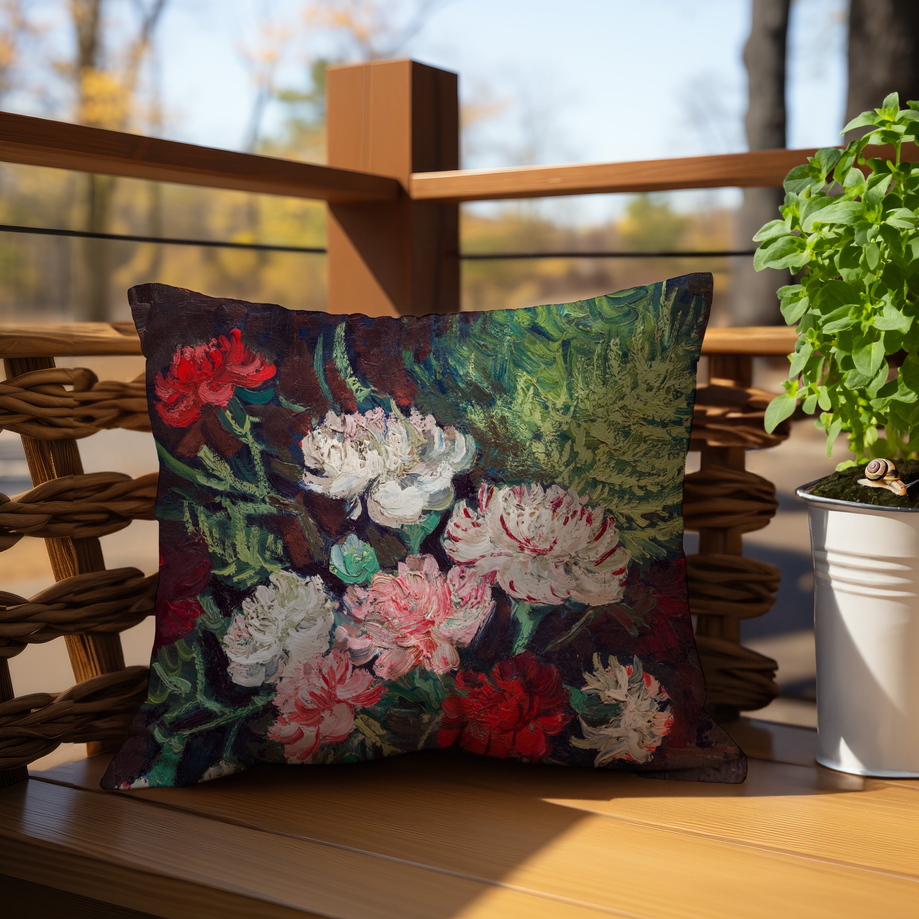 Beautiful and vibrant Van Gogh vase with carnations throw pillow for sofa