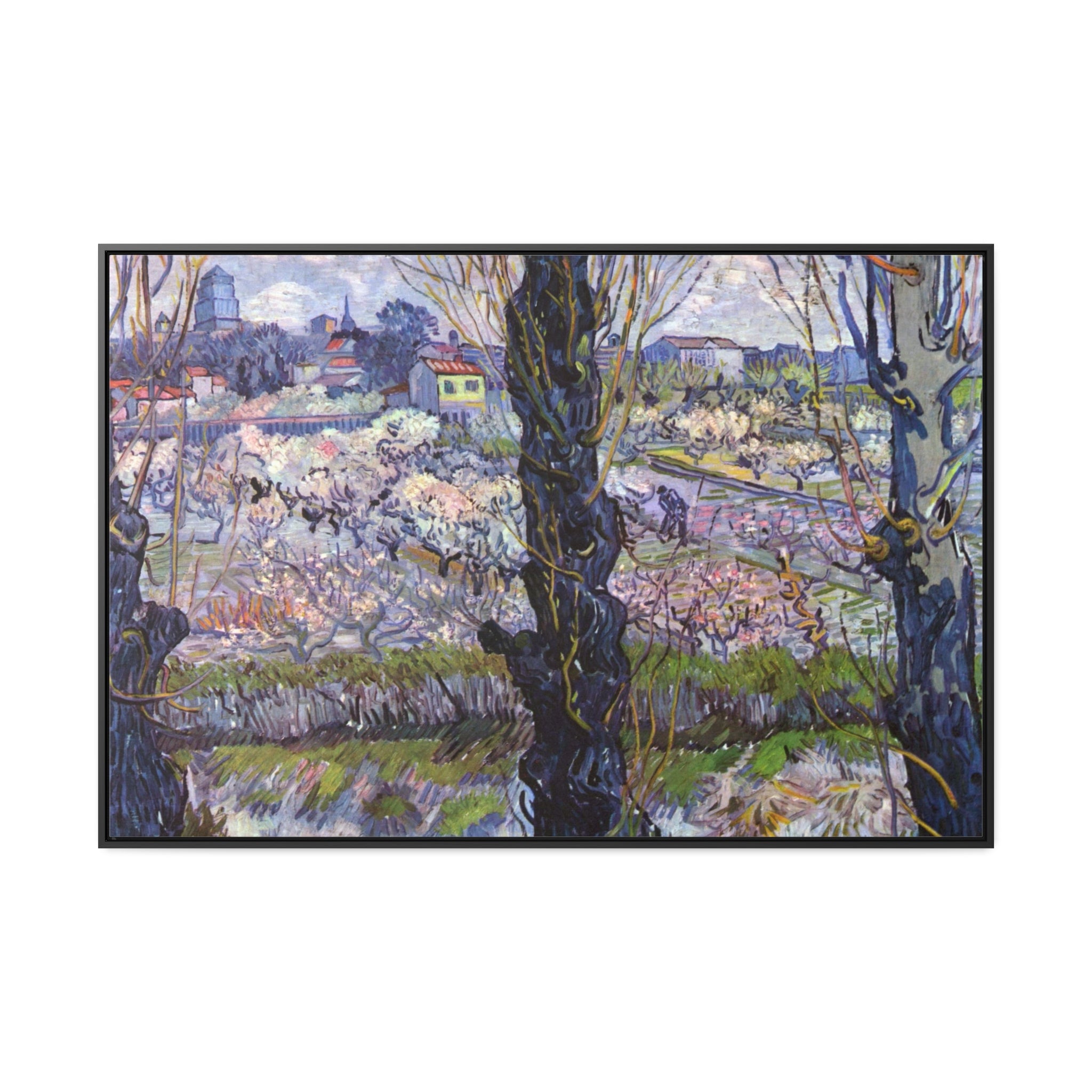 Van Gogh Flowering Orchards 48x32 Extra Large Wall Art - Framed Canvas Print