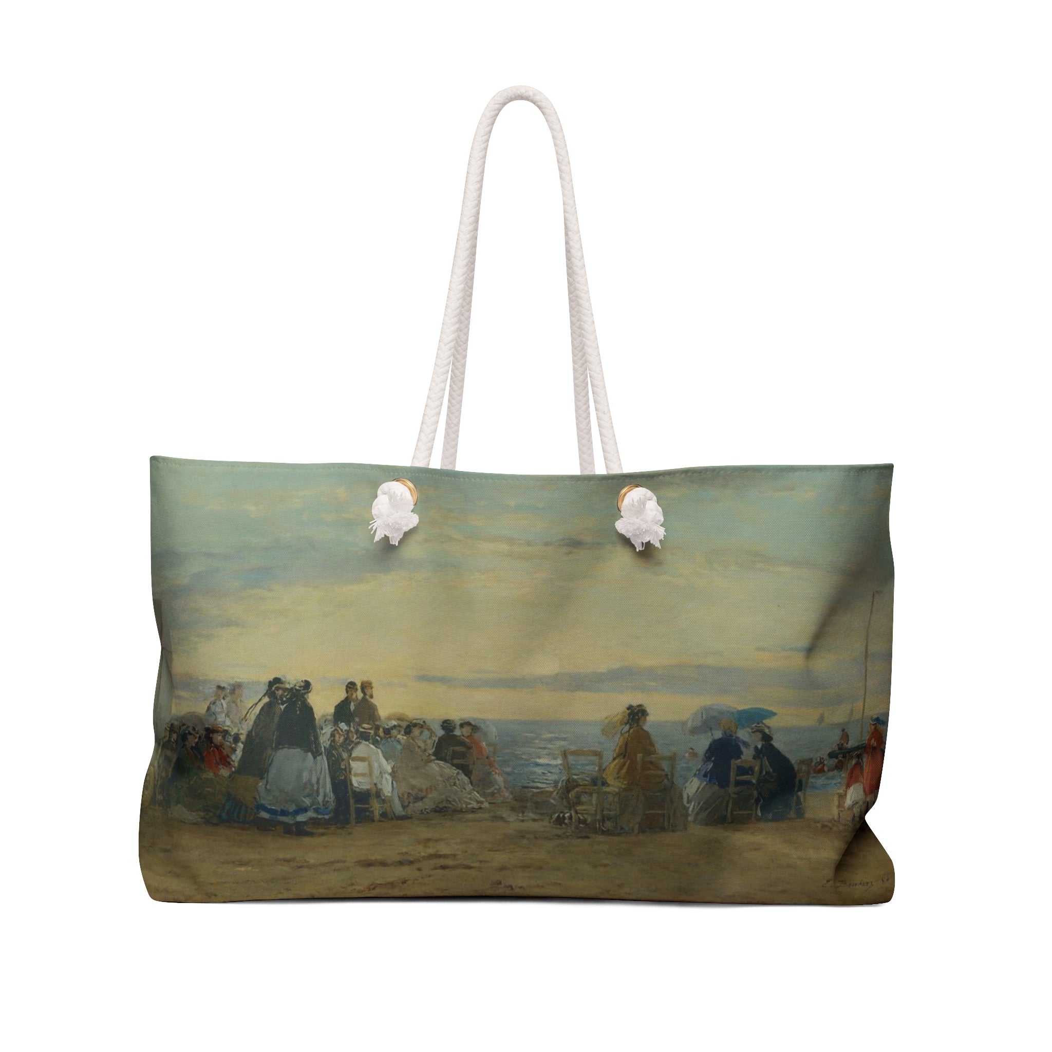 Escape with Eugene Boudin's 'Beach at Sunset' Large Tote Bag Oversized Overnight Bag - perfect for weekend getaways and overnight trips by the beach