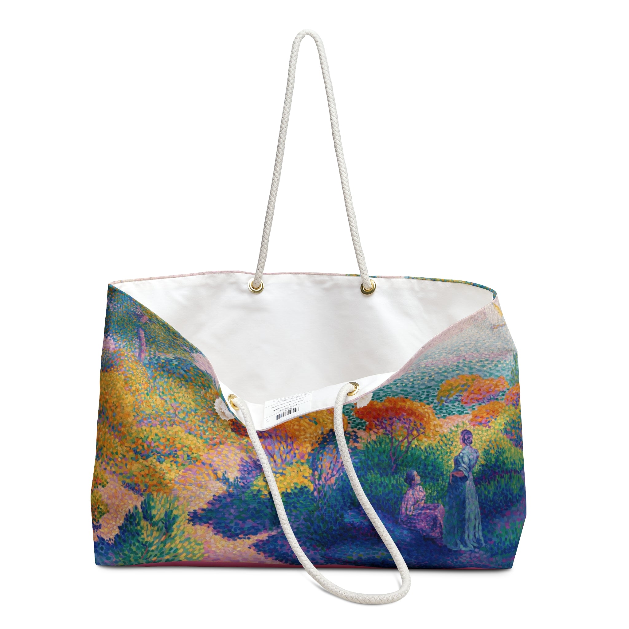 Large weekender tote bag with a beautiful print of Two Women by the Shore by Henri-Edmond Cross - perfect for overnight trips and travel