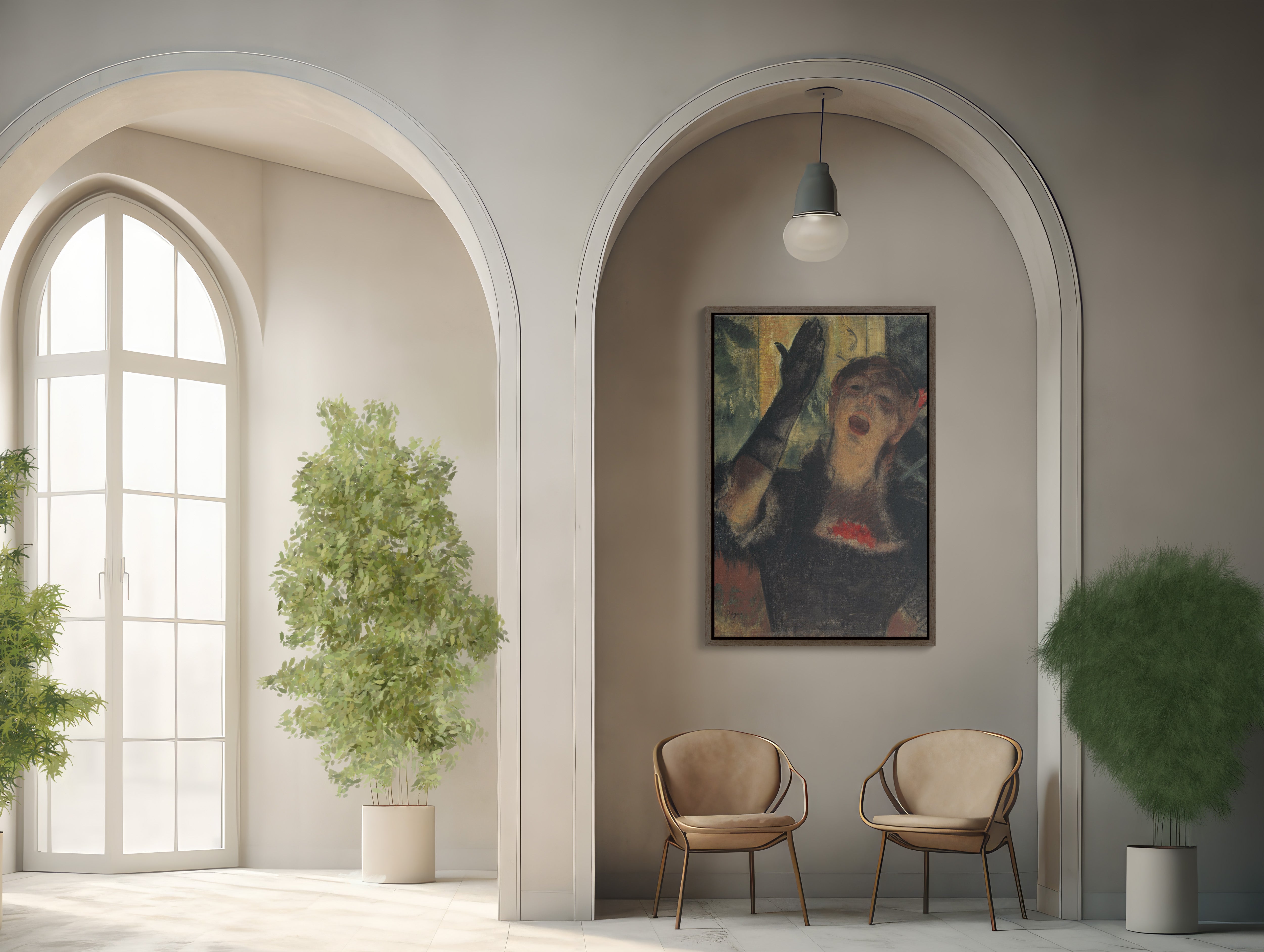  Elegant and timeless, the XL framed canvas of Edgar Degas' 'Café Singer' classic artwork