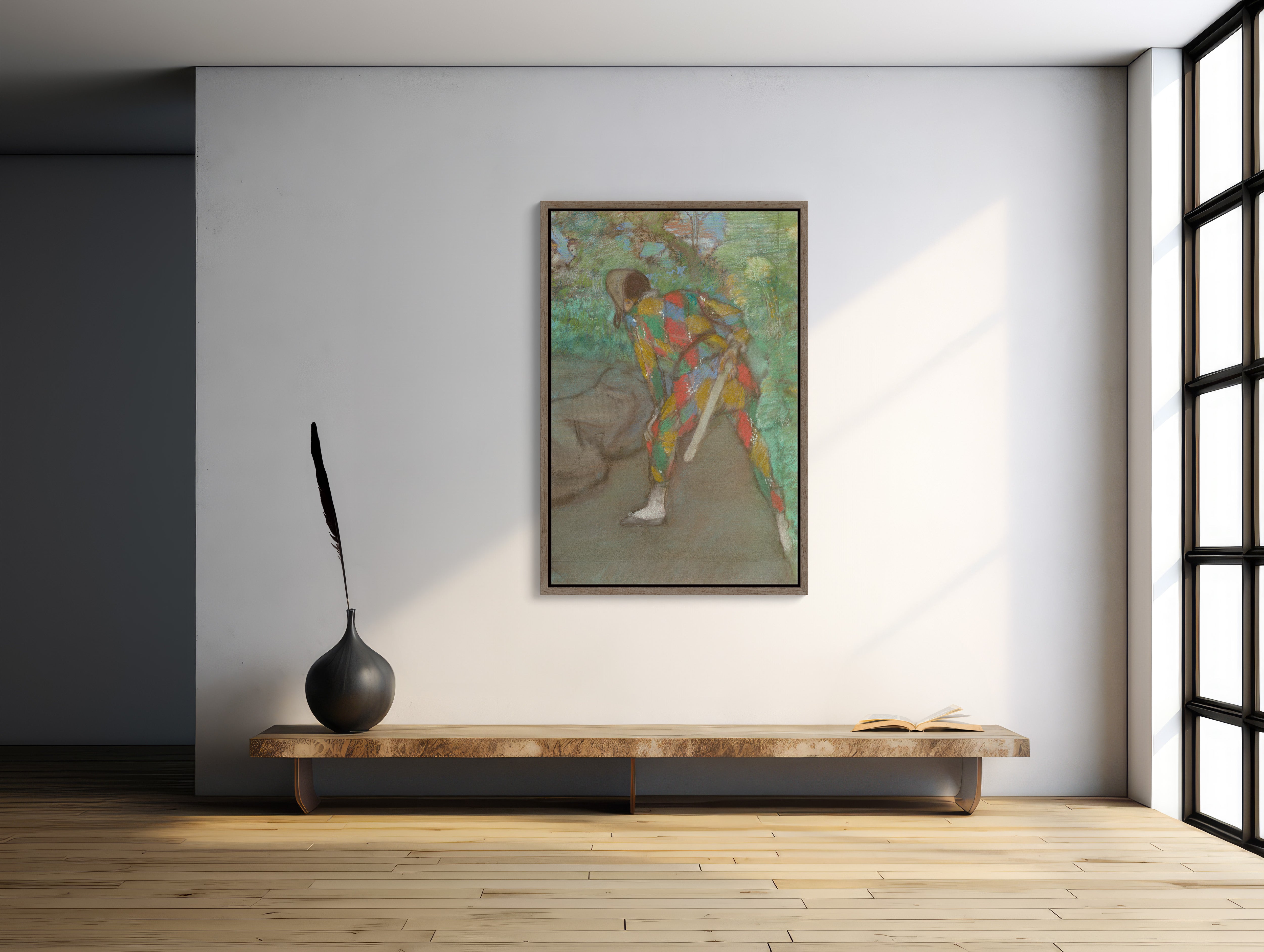 Large Degas Harlequin Framed Canvas Art in black and white