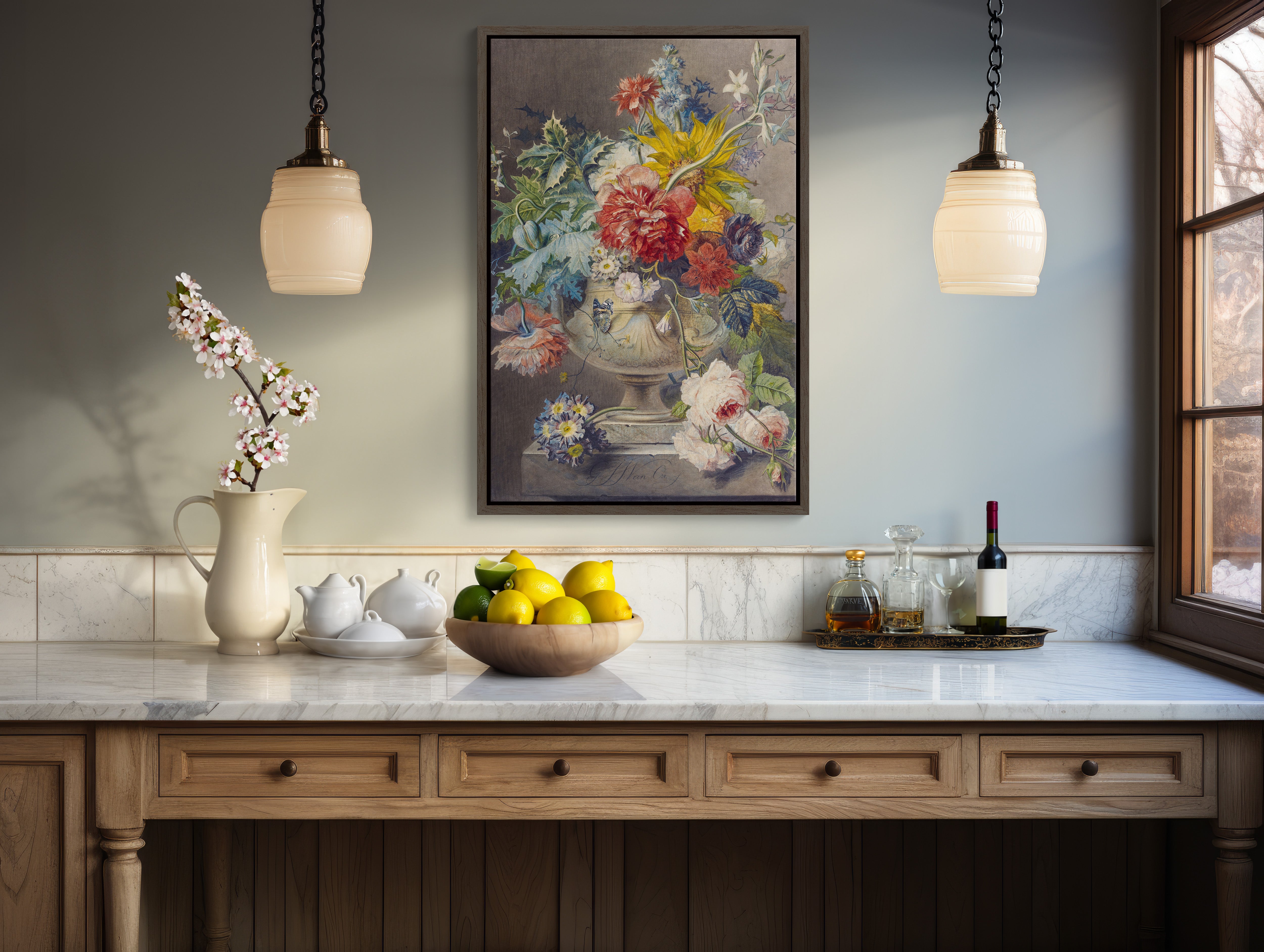 Beautiful large framed canvas featuring 'Bouquet of Flowers in Vase' by Georgius Jacobus, adding timeless elegance to your wall decor