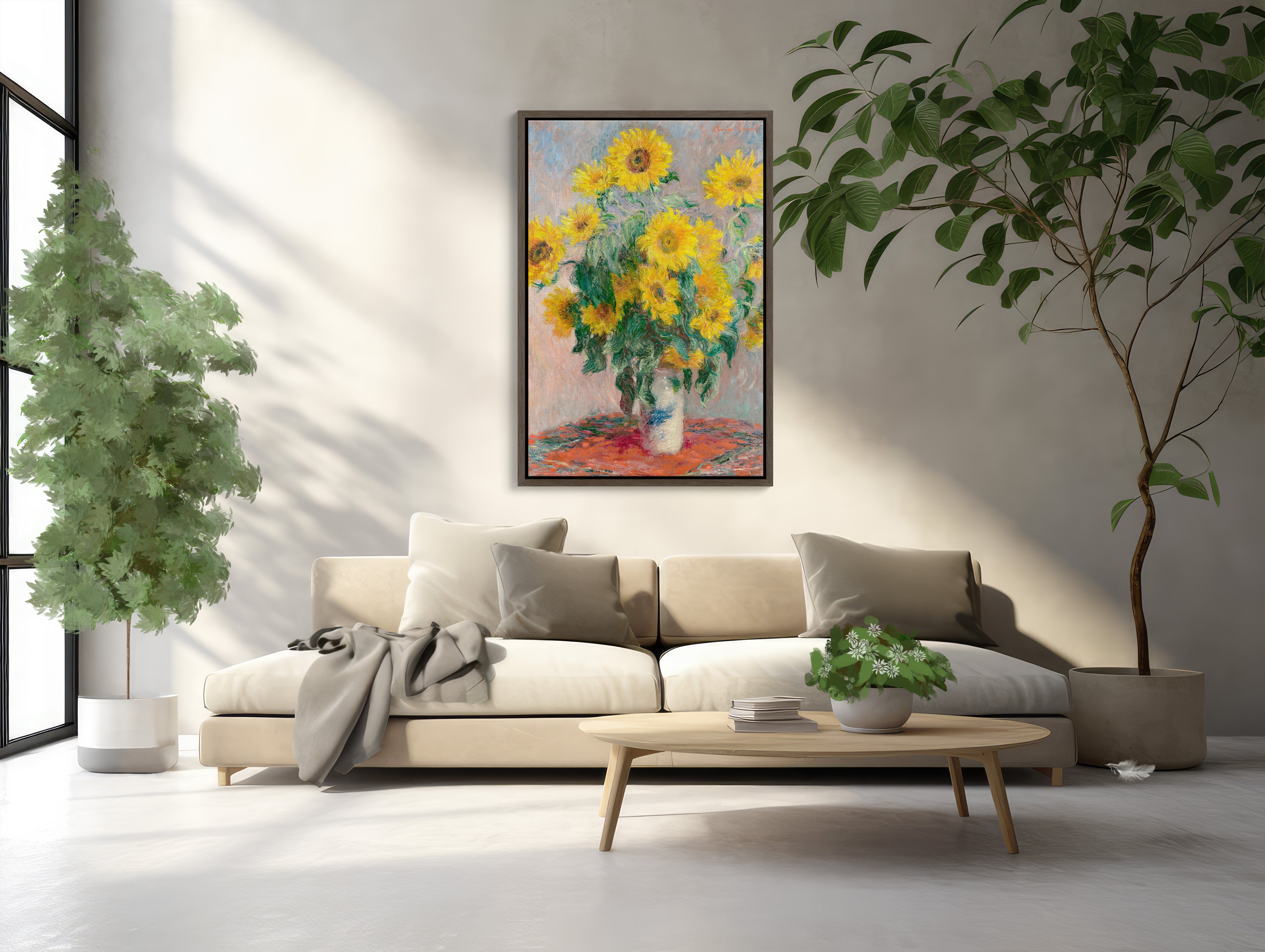 Beautiful large wall art featuring Monet's Bouquet of Sunflowers to enhance your space with a timeless masterpiece