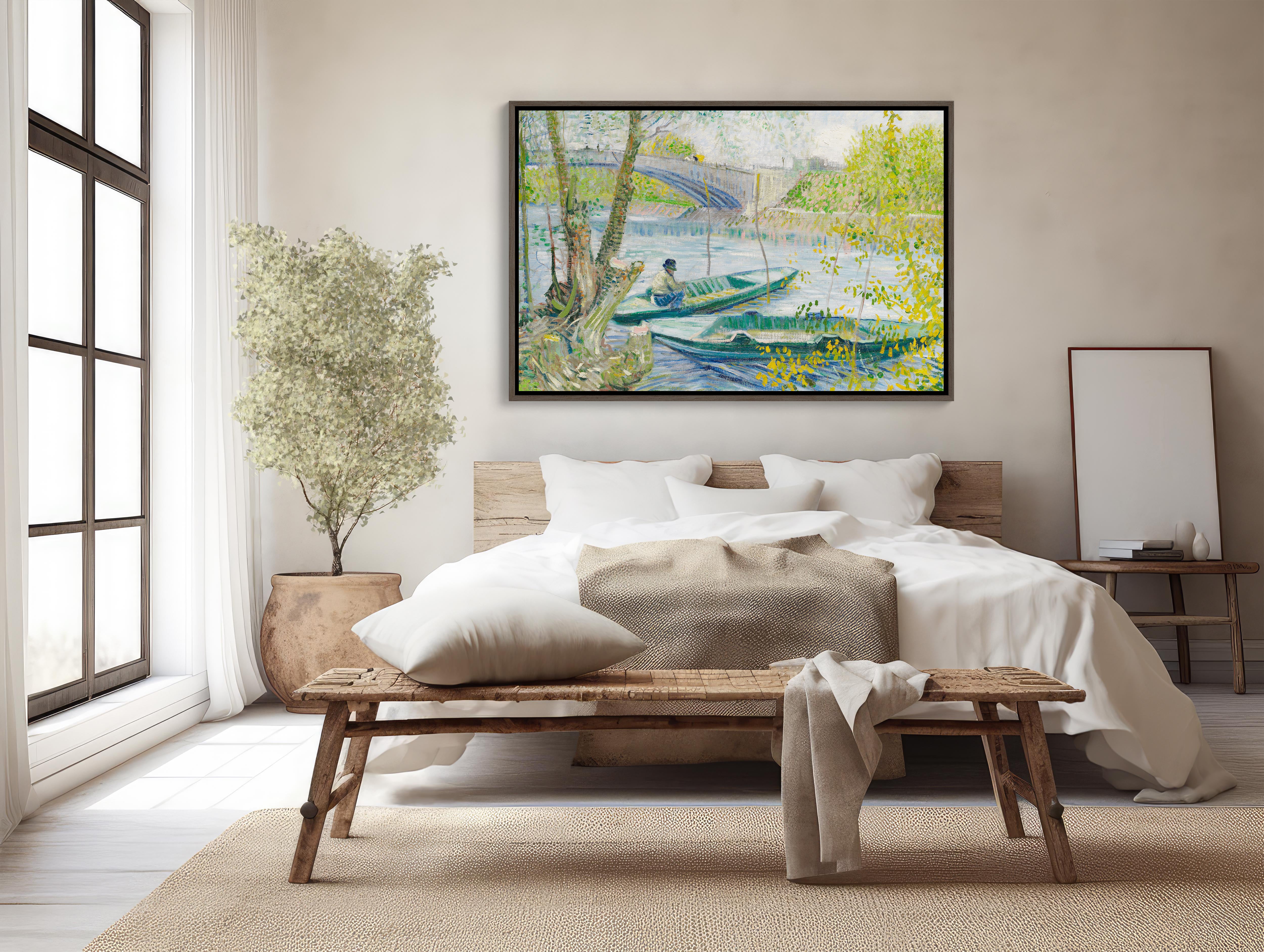 Van Gogh's 'Fishing in Spring' 48x32 framed canvas print for home decor