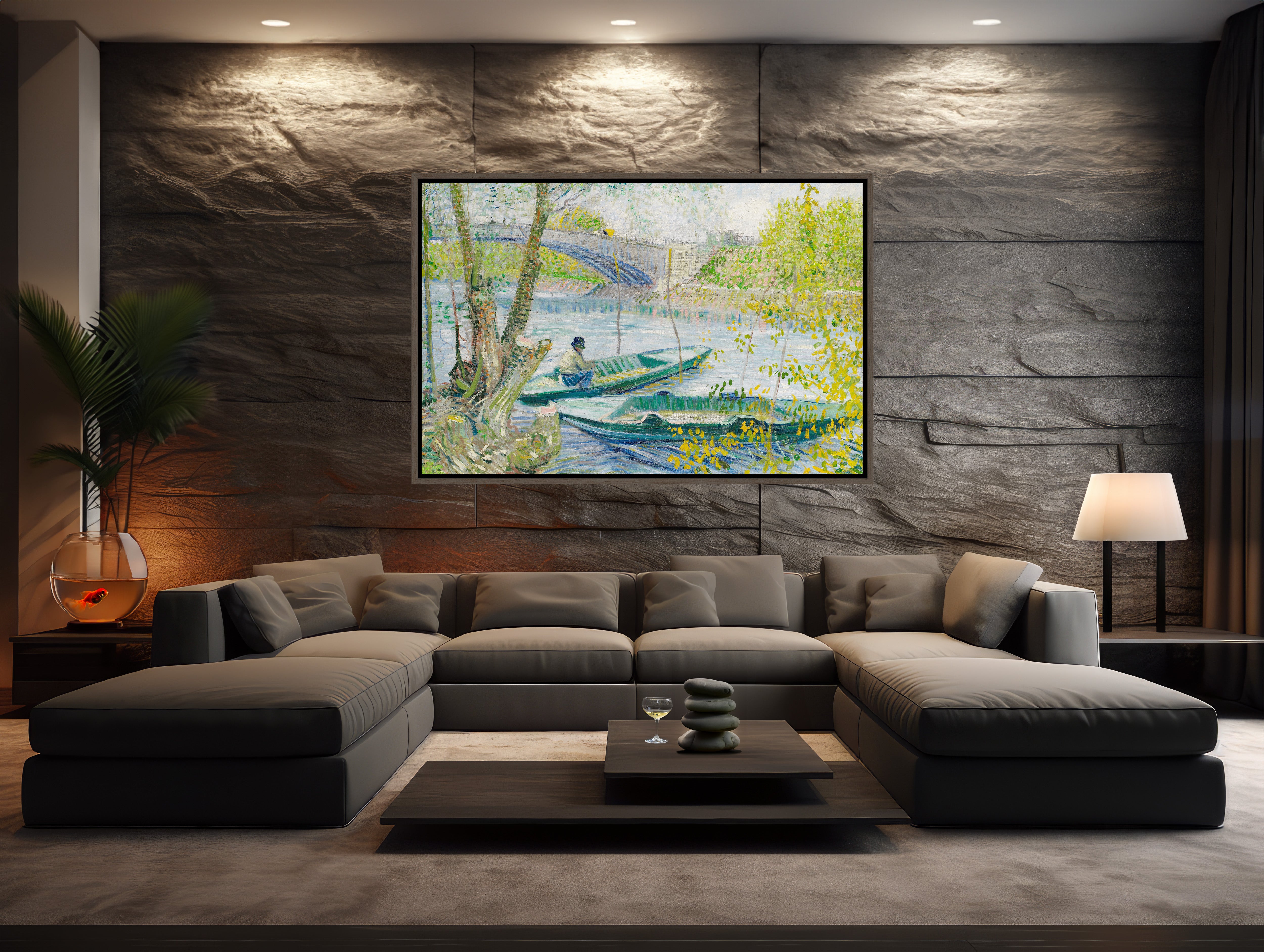 Beautiful framed canvas print of Van Gogh's 'Fishing in Spring'