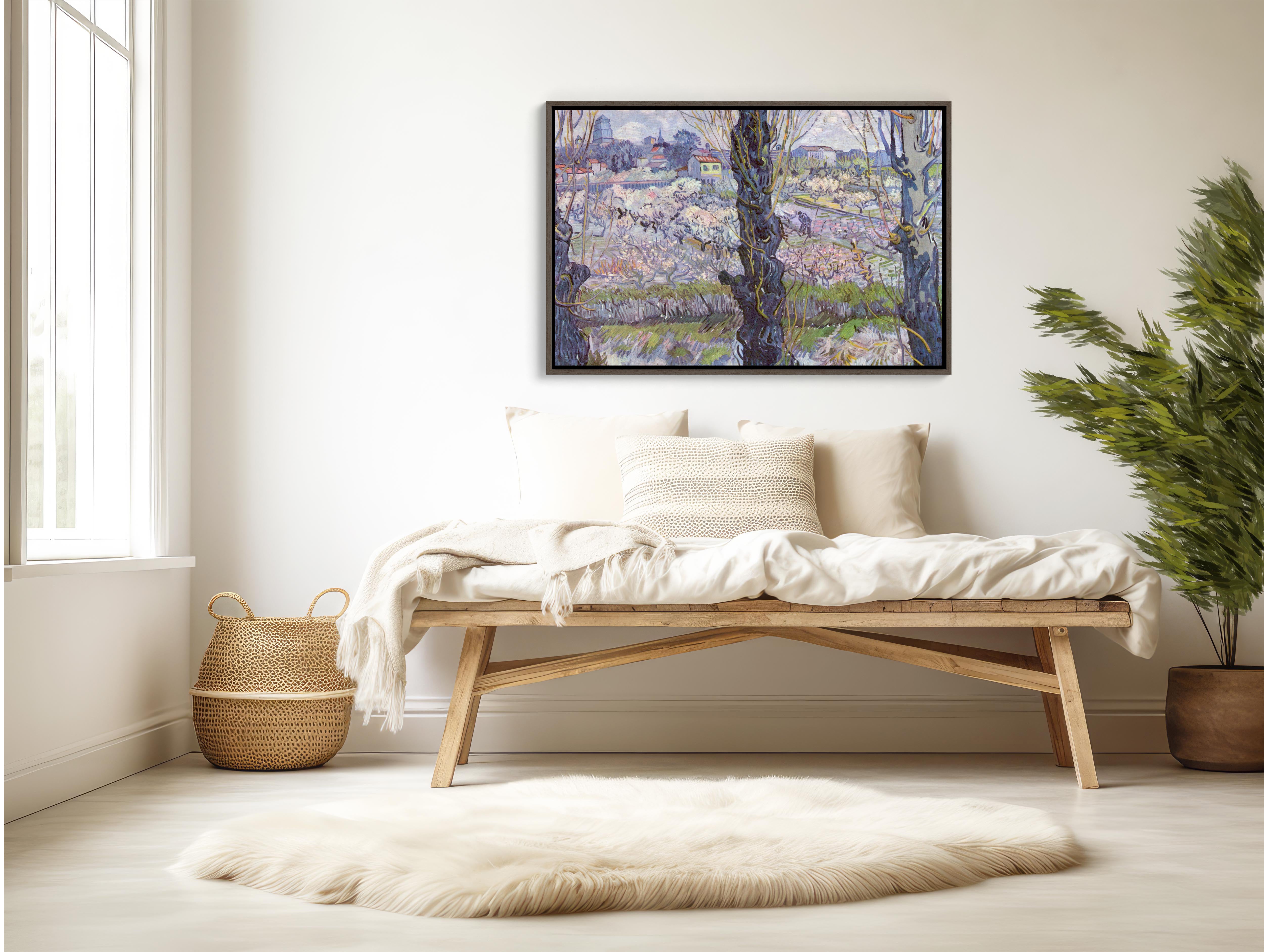 Extra large 48x32 framed canvas print of Van Gogh Flowering Orchards