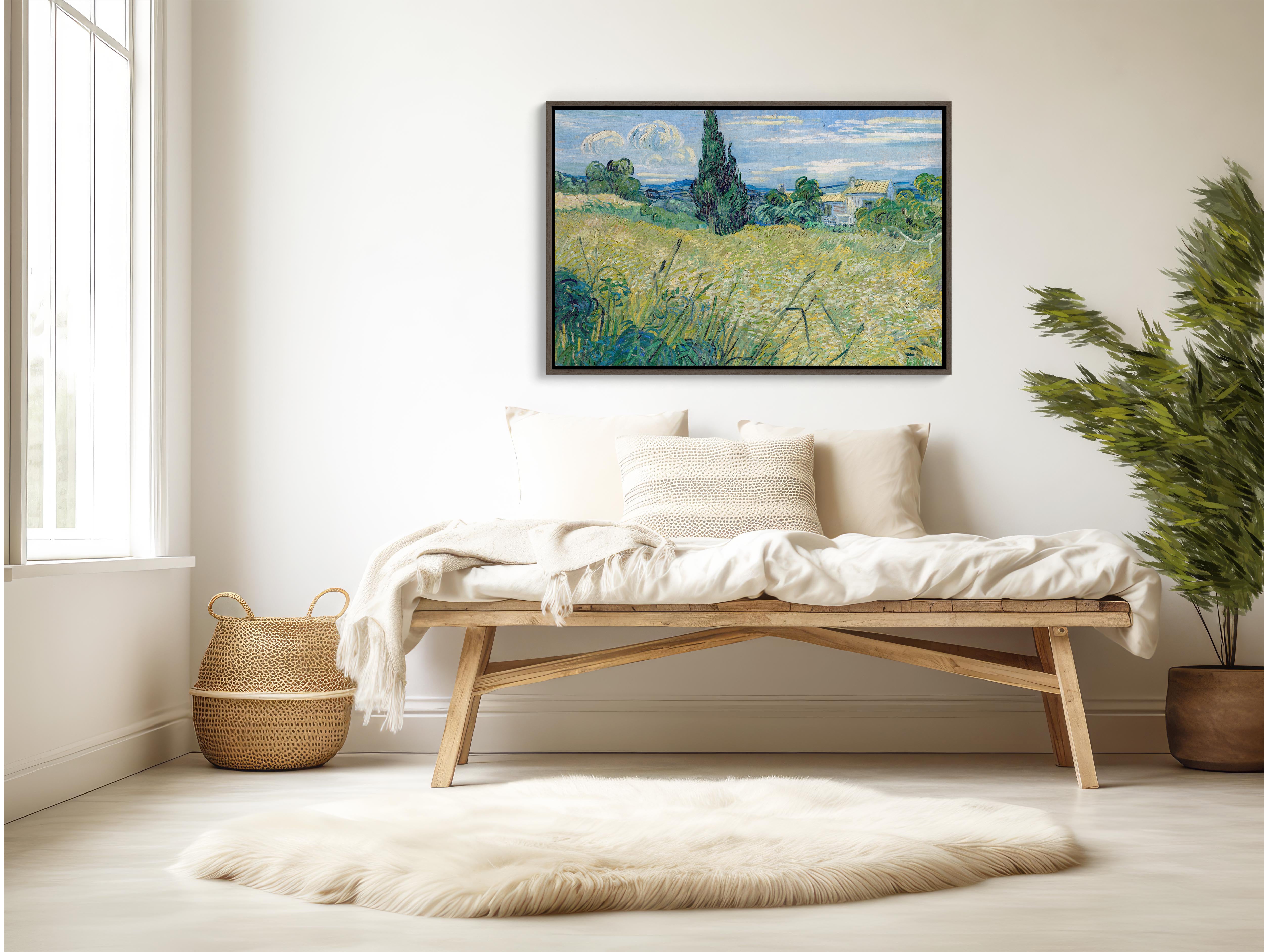 Van Gogh Green Wheat Field 48x32 Canvas - A stunning impressionist painting of a vibrant green wheat field