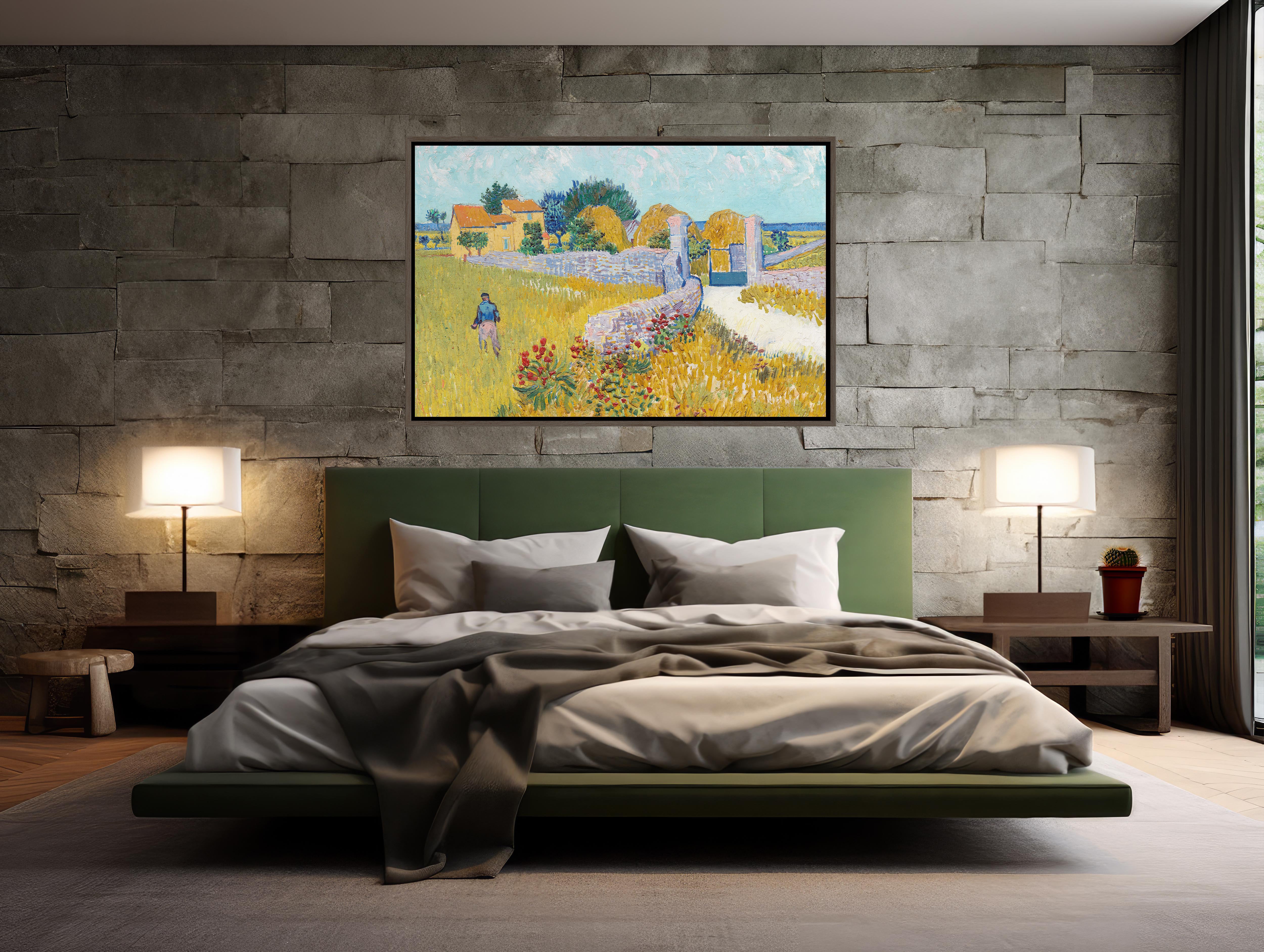 Stunning extra large wall art featuring Van Gogh's landscape on a framed canvas measuring 48x32 inches