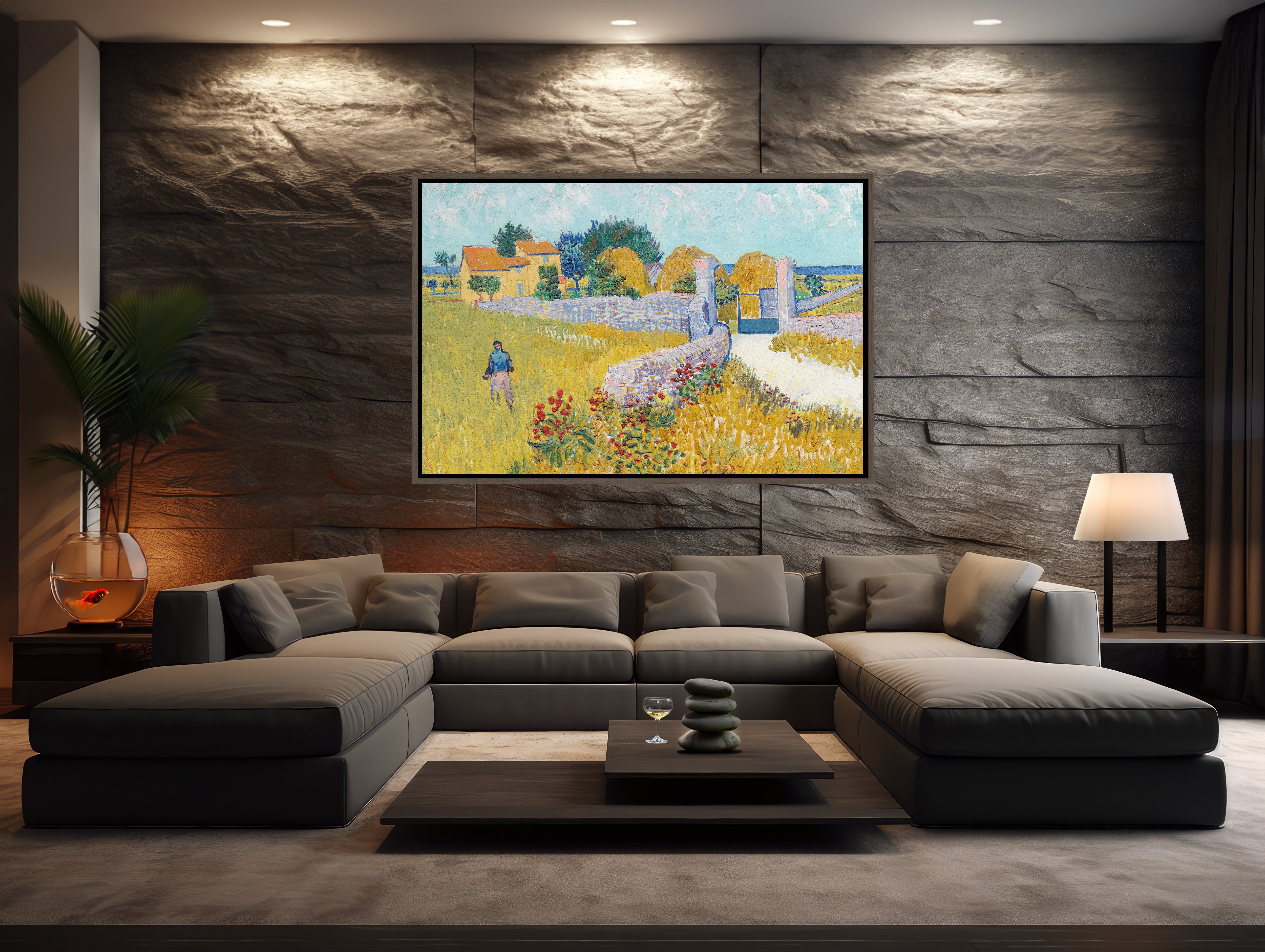 Stunning extra large wall art featuring a Van Gogh landscape on a framed canvas measuring 48x32 inches