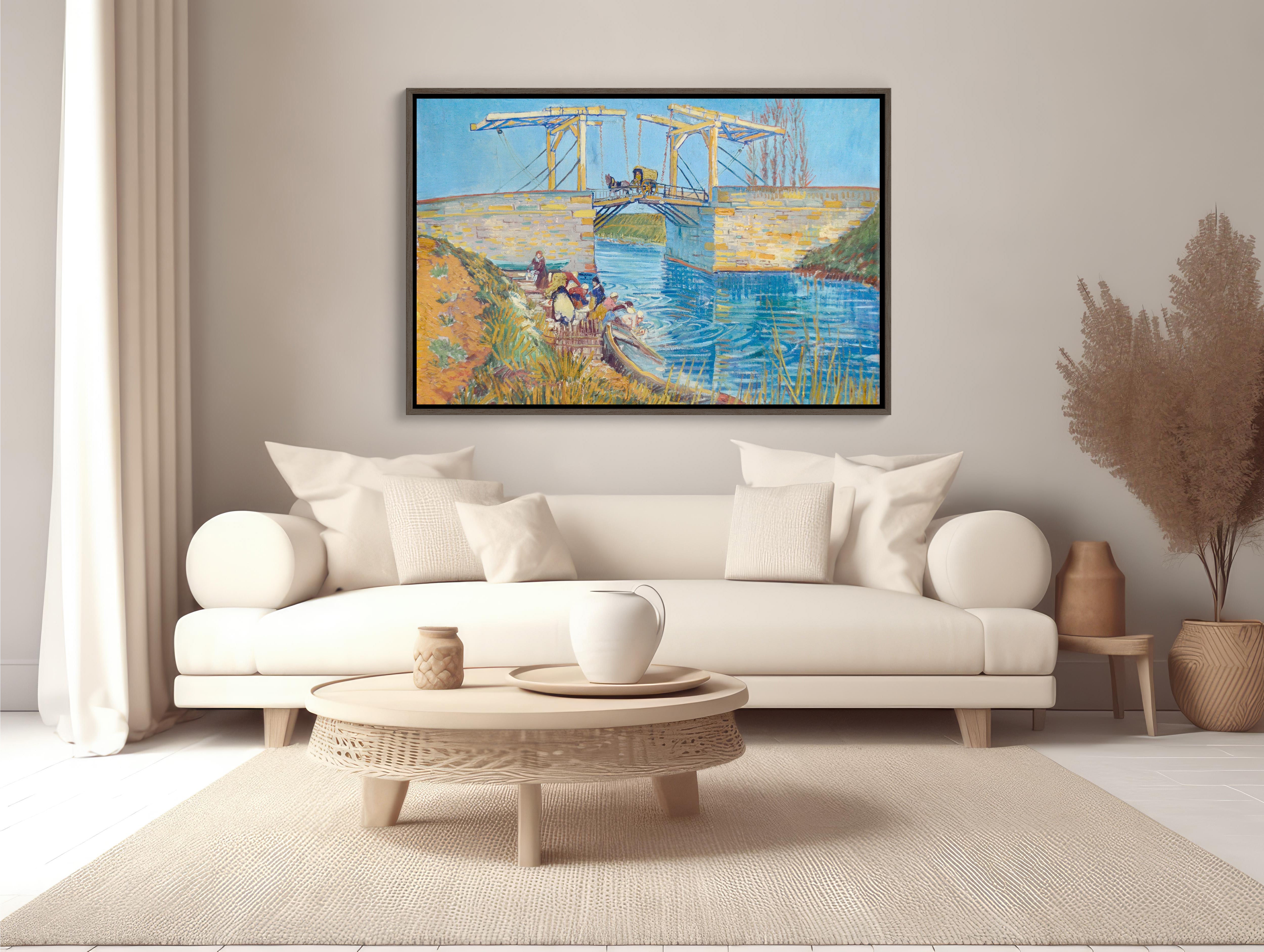 Impressive 48x32 framed canvas print featuring Van Gogh's Langlois Bridge