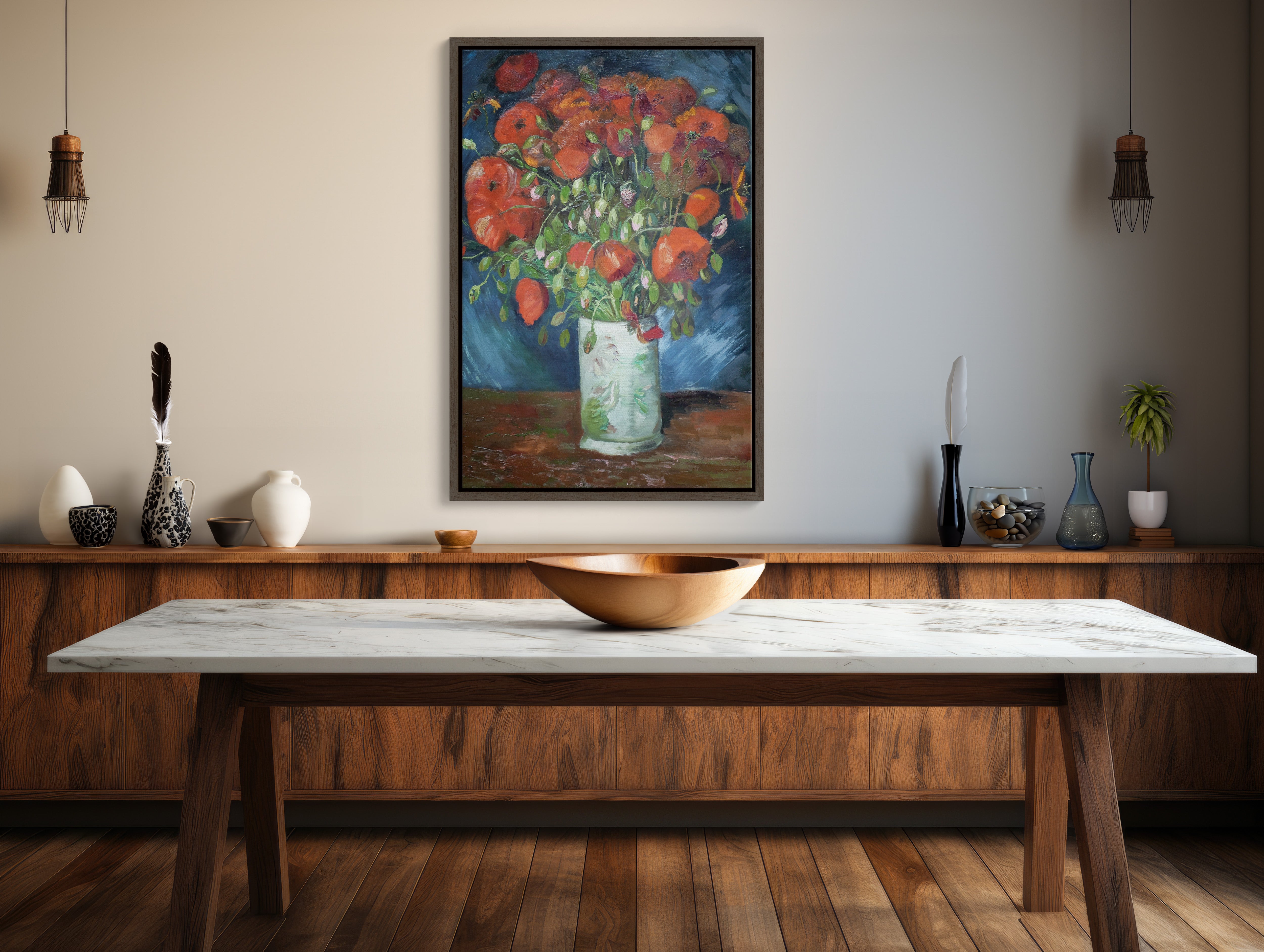 Large Wall Art Red Poppies by Van Gogh Framed Canvas 