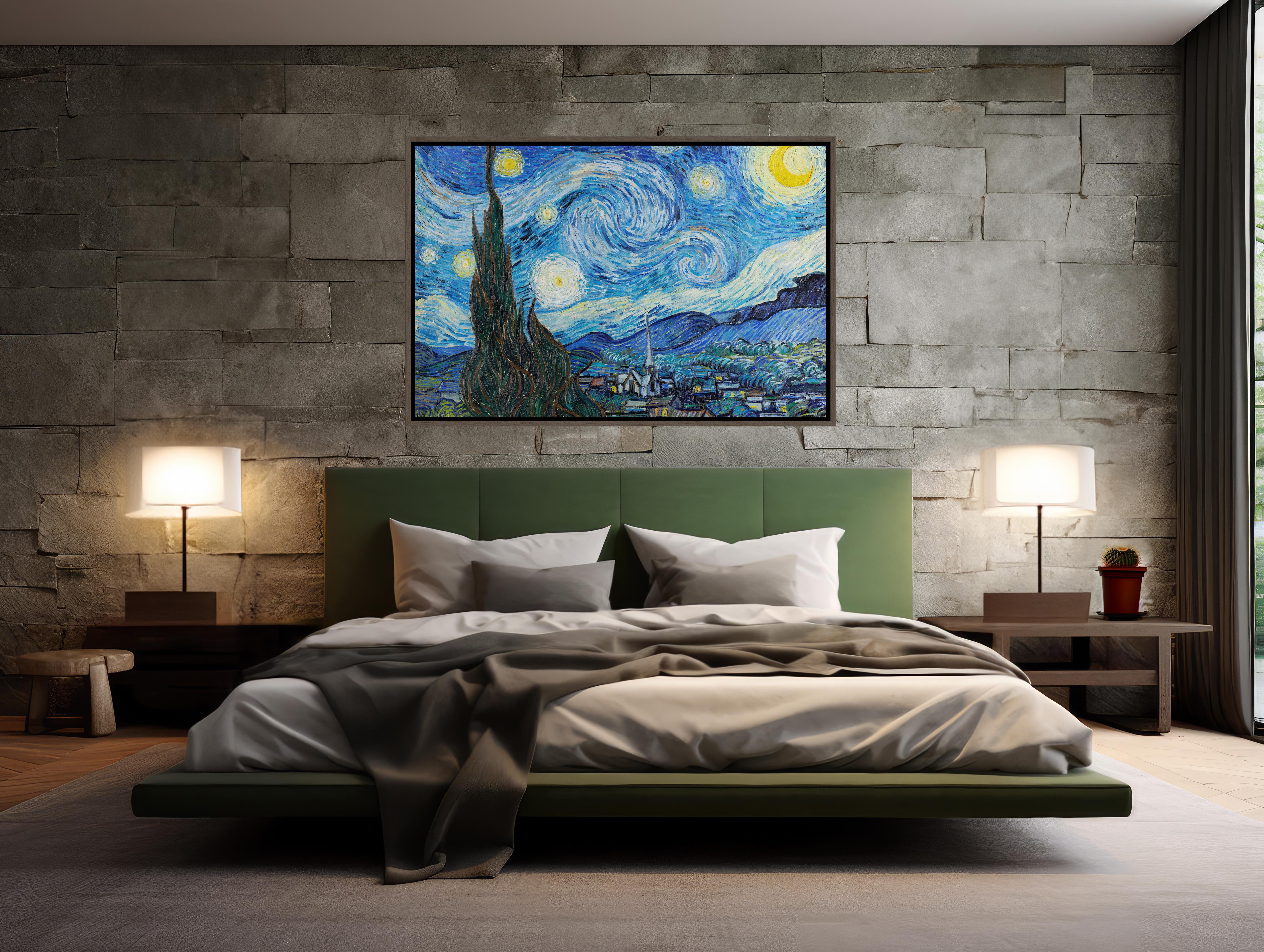  Stunning 48x32 inch wall art featuring the iconic Starry Night painting 