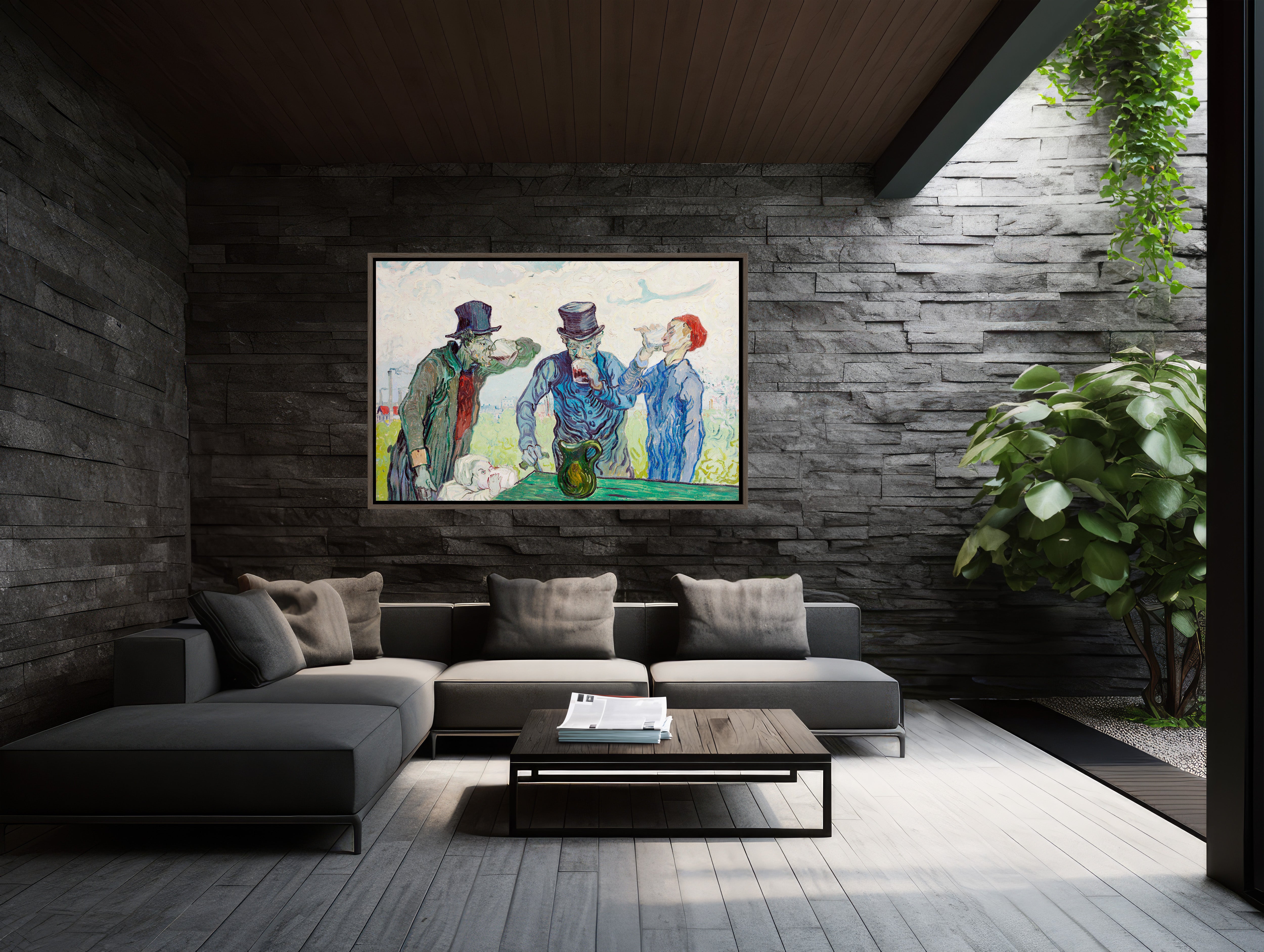 The Drinkers 48x32 Framed Canvas Print