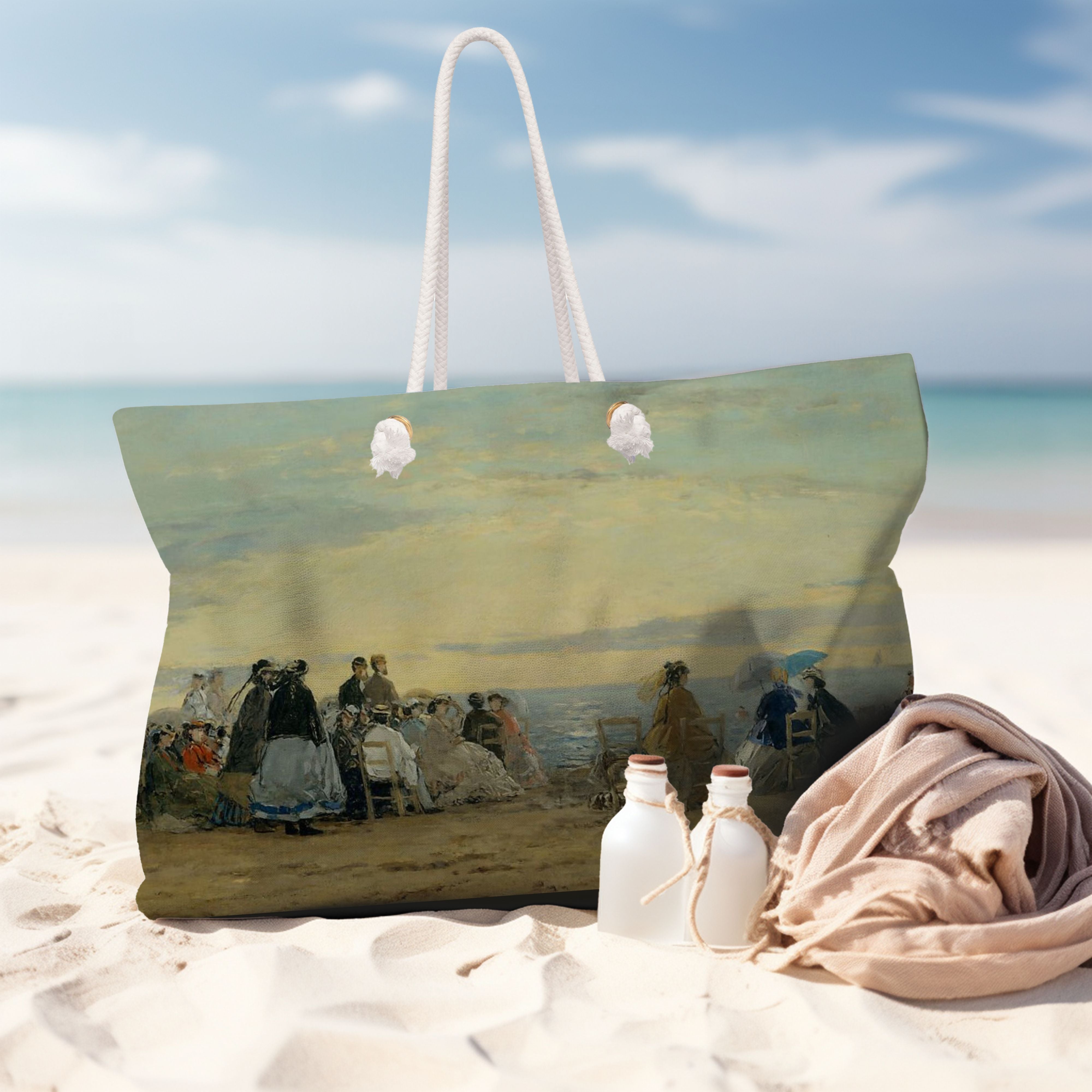 Beautiful sunset beach tote featuring Eugene Boudin's iconic artwork