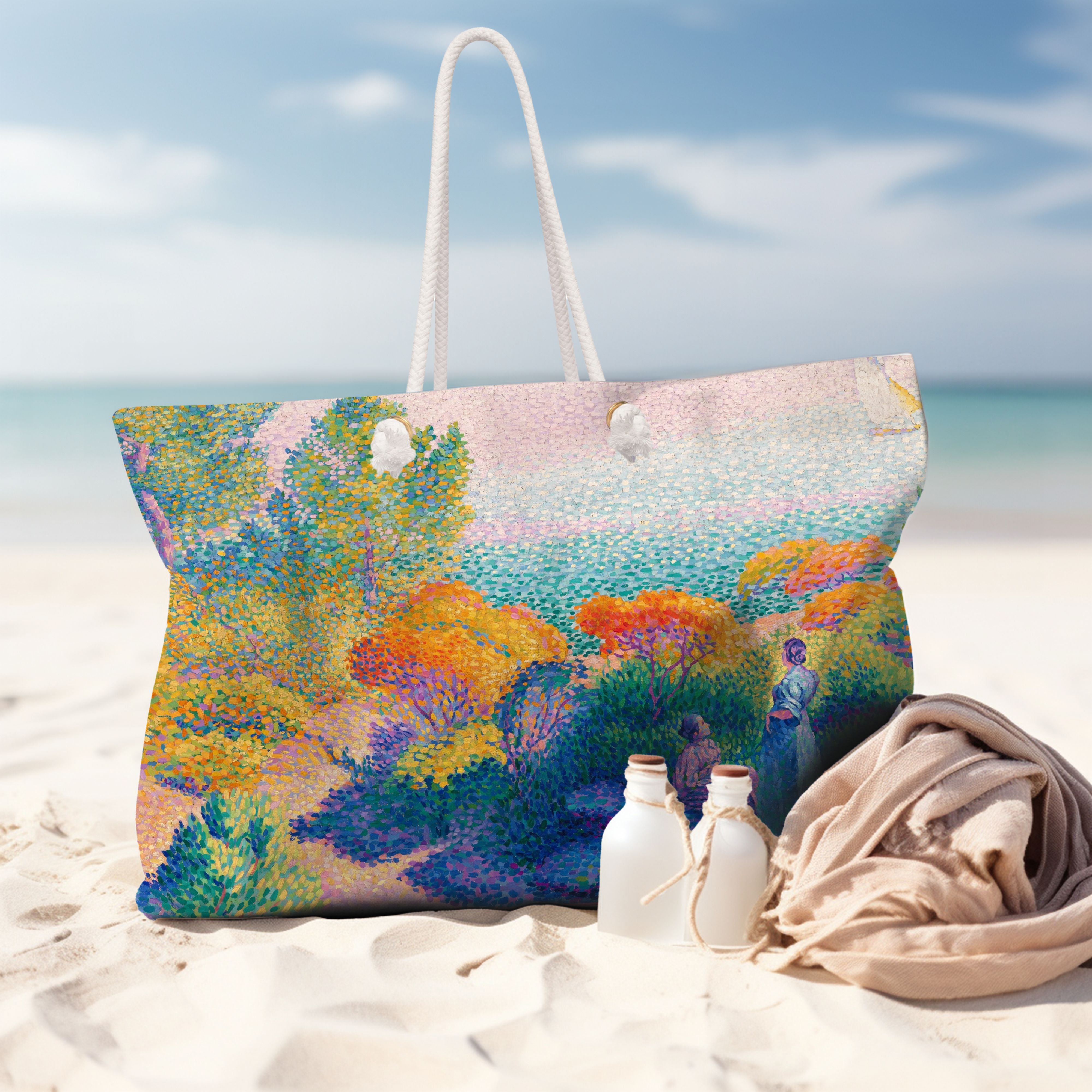 Large Tote Bag featuring Two Women by the Shore painting