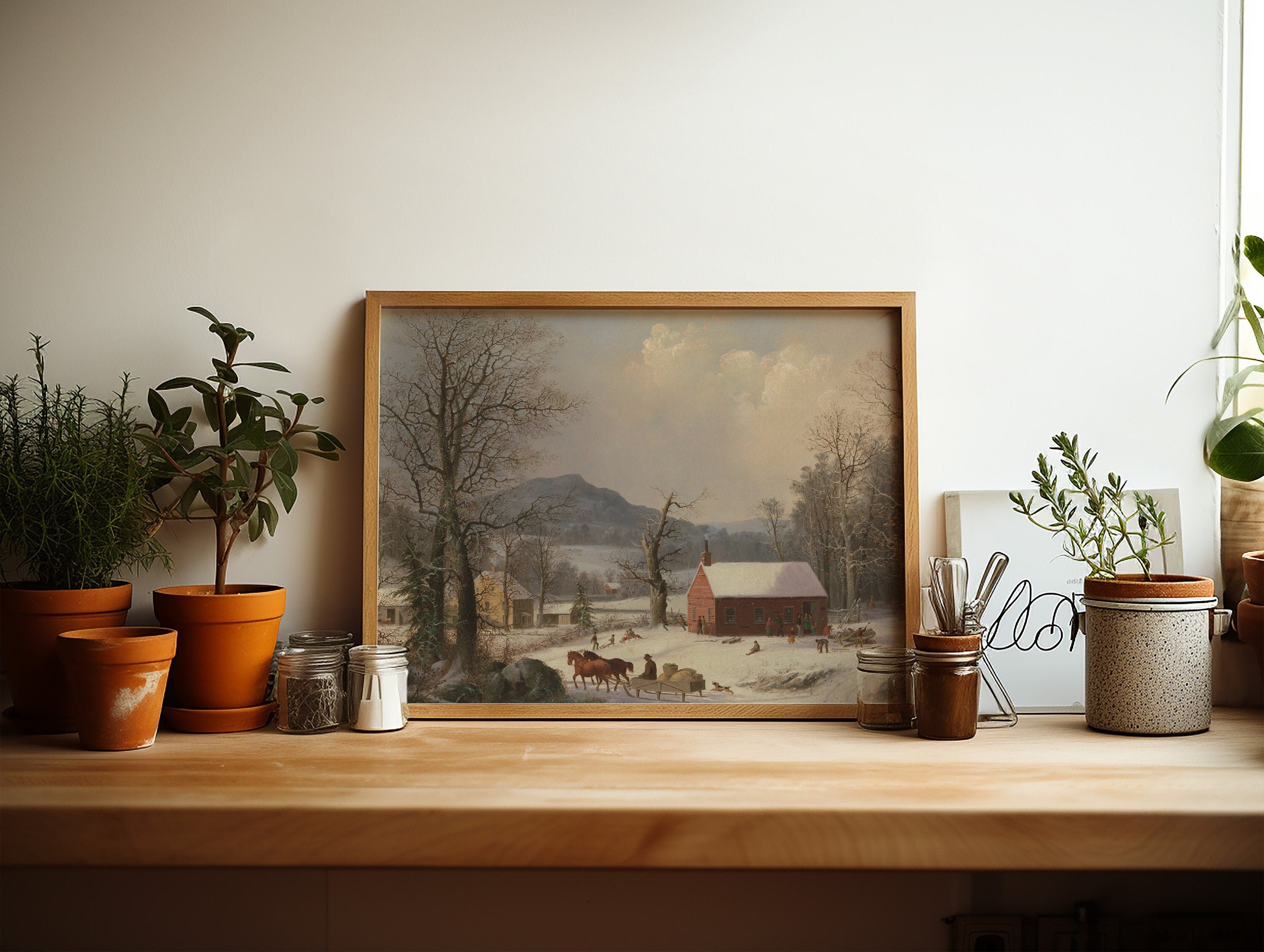 Vintage Winter Scene Printable Wall Art Instant Download Digital Art 