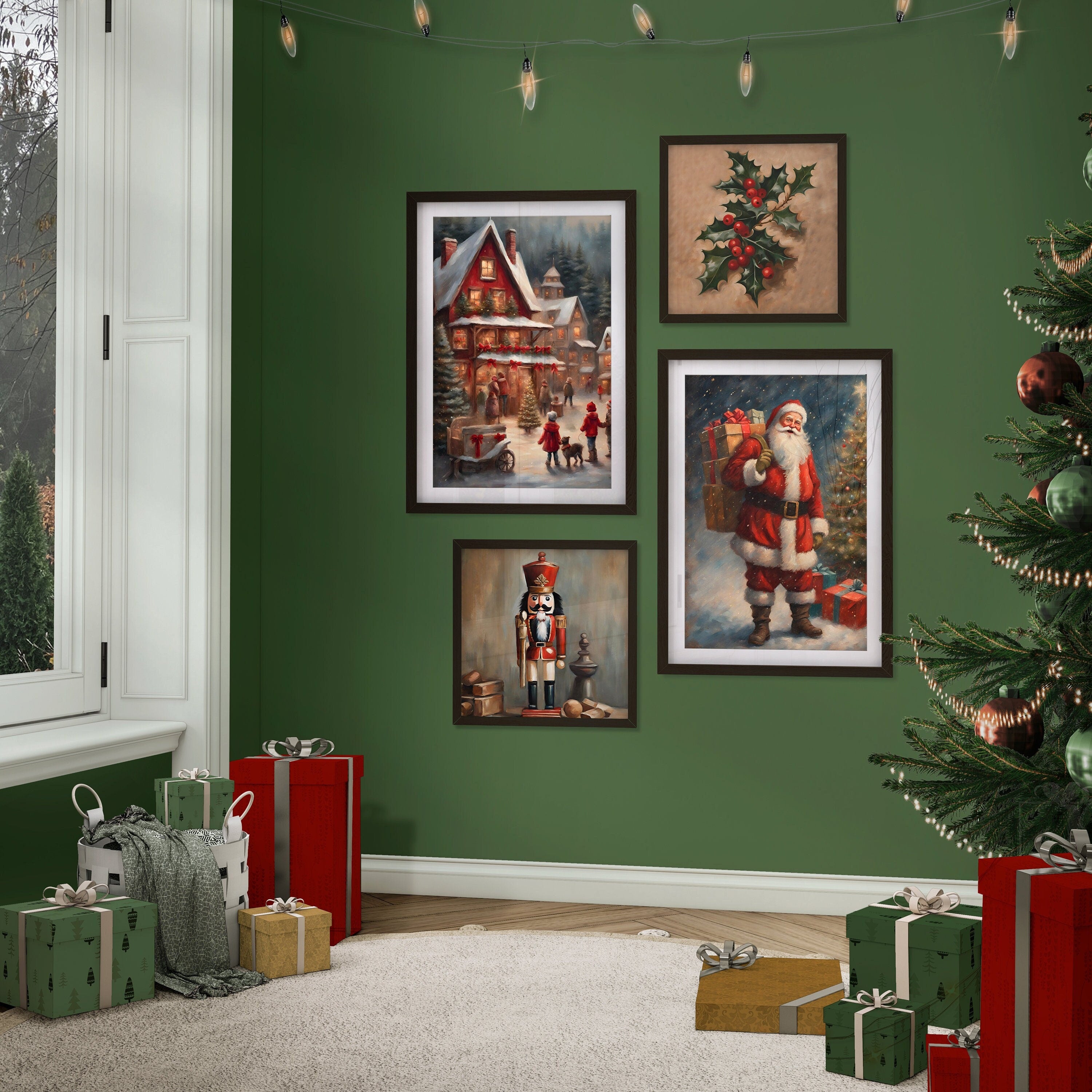 Vintage Christmas Wall Art Set - Downloadable featuring festive holiday scenes