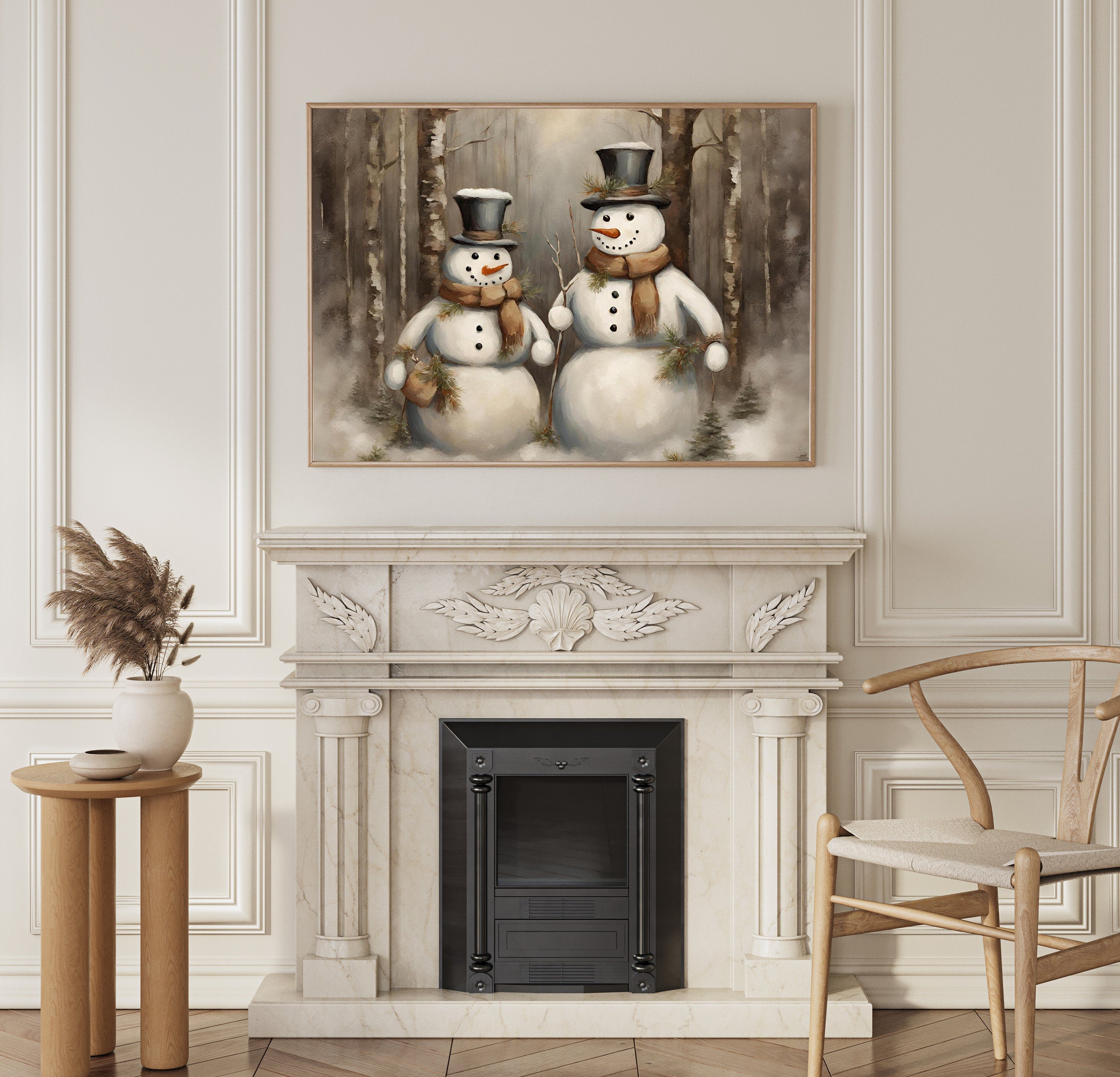 Elegant Vintage Snowman Print for Christmas Wall Decor