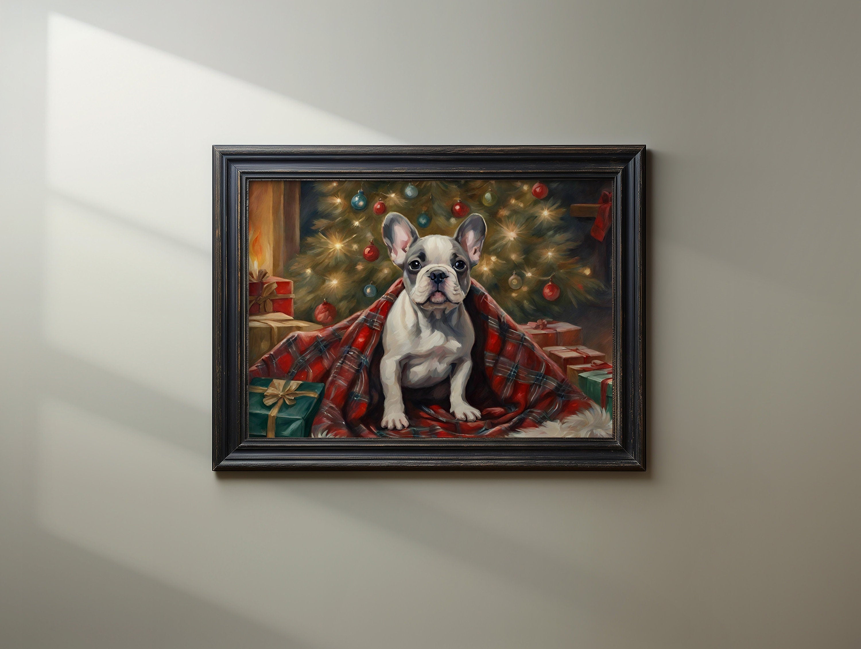 Vintage Christmas French Bulldog Print for Instant Download