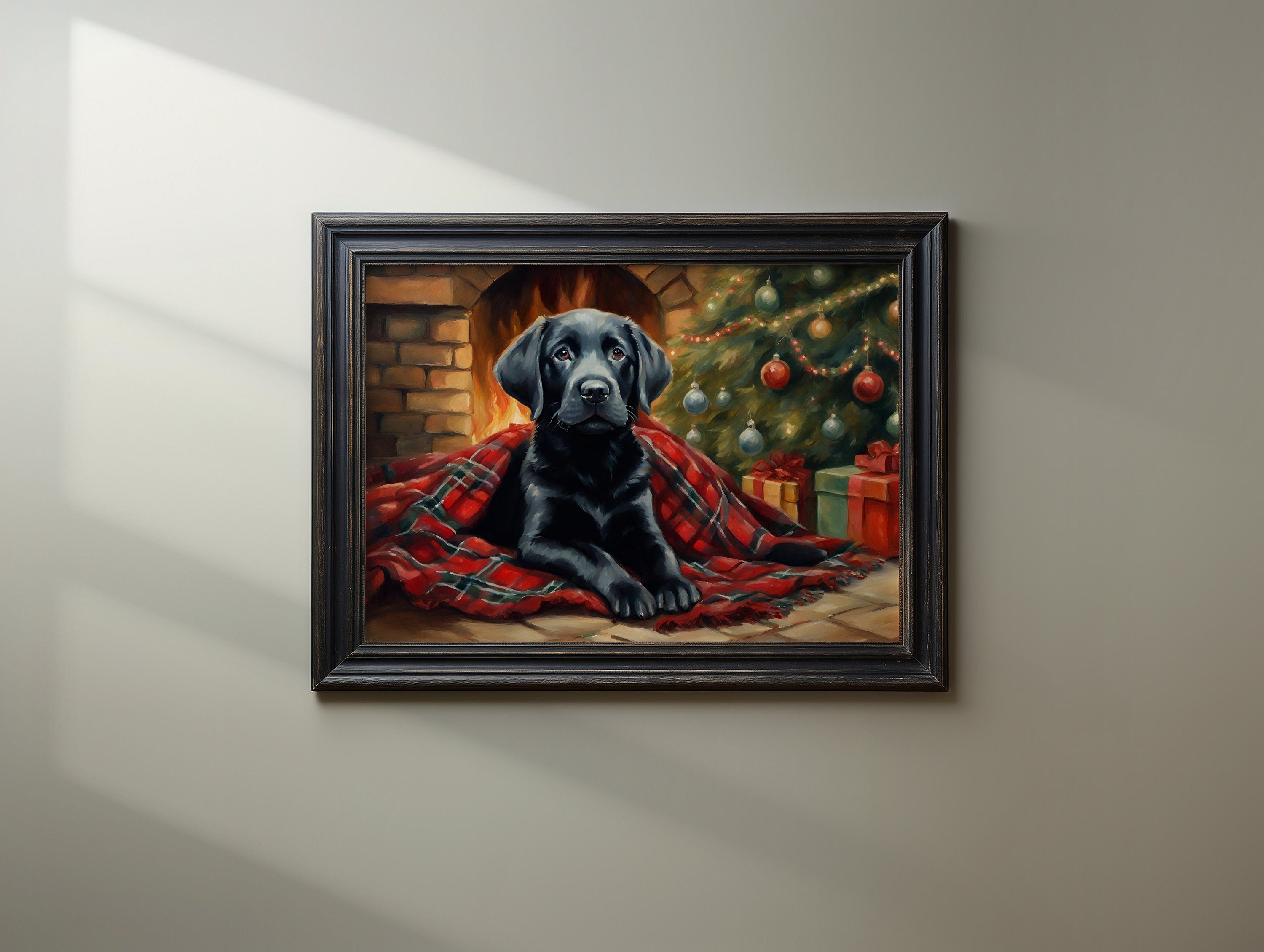 Black Lab wall print with vintage holiday vibes