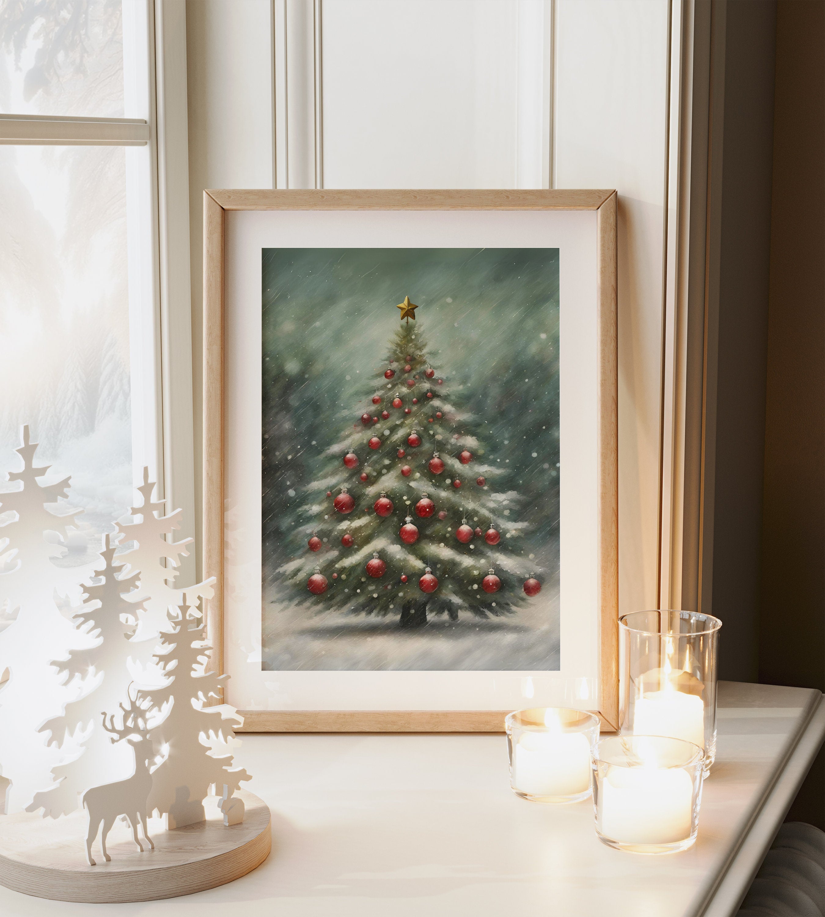  Christmas wall print depicting a beautiful vintage Christmas tree scene