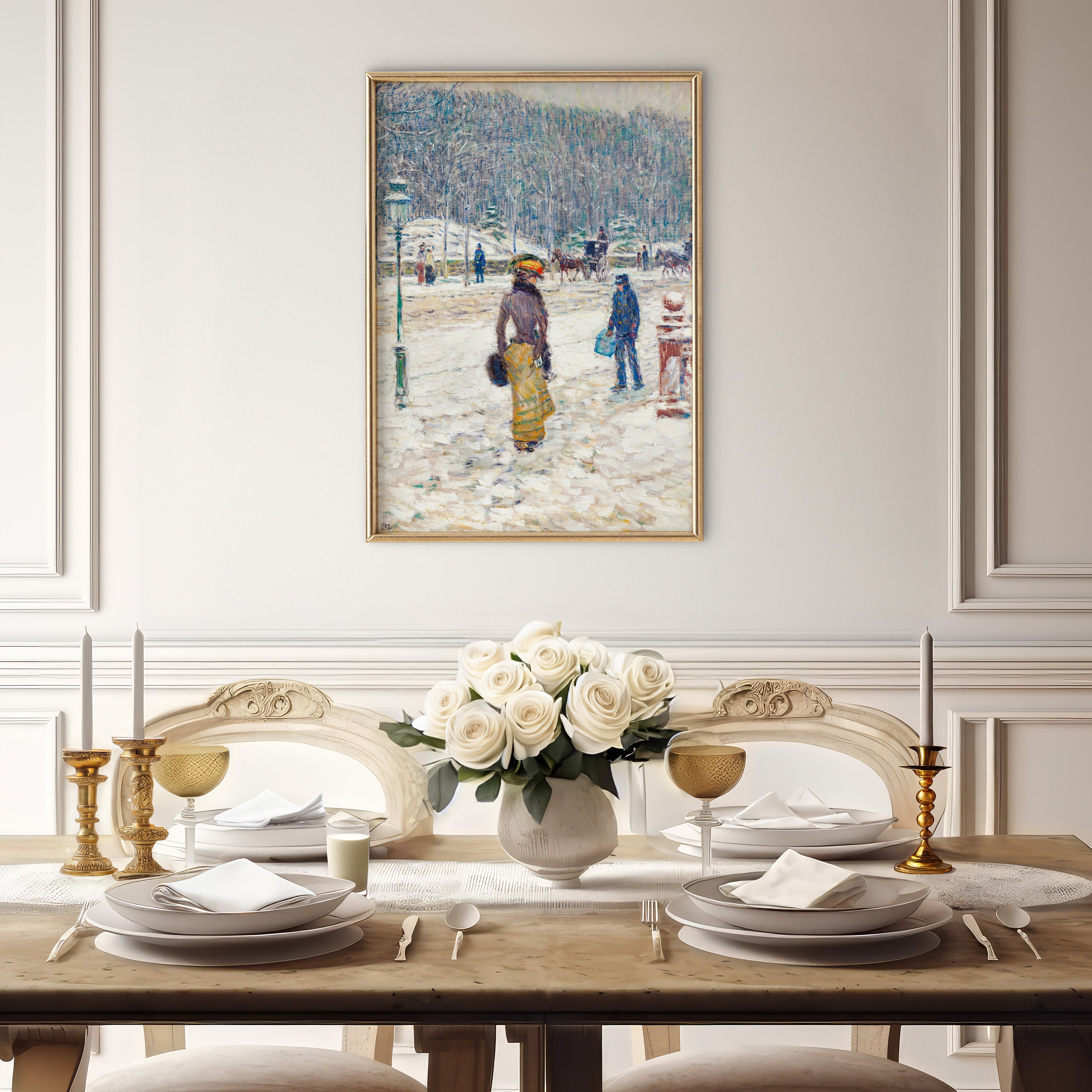  Set of 6 winter-themed gallery wall prints featuring snowy landscapes and cozy cabins