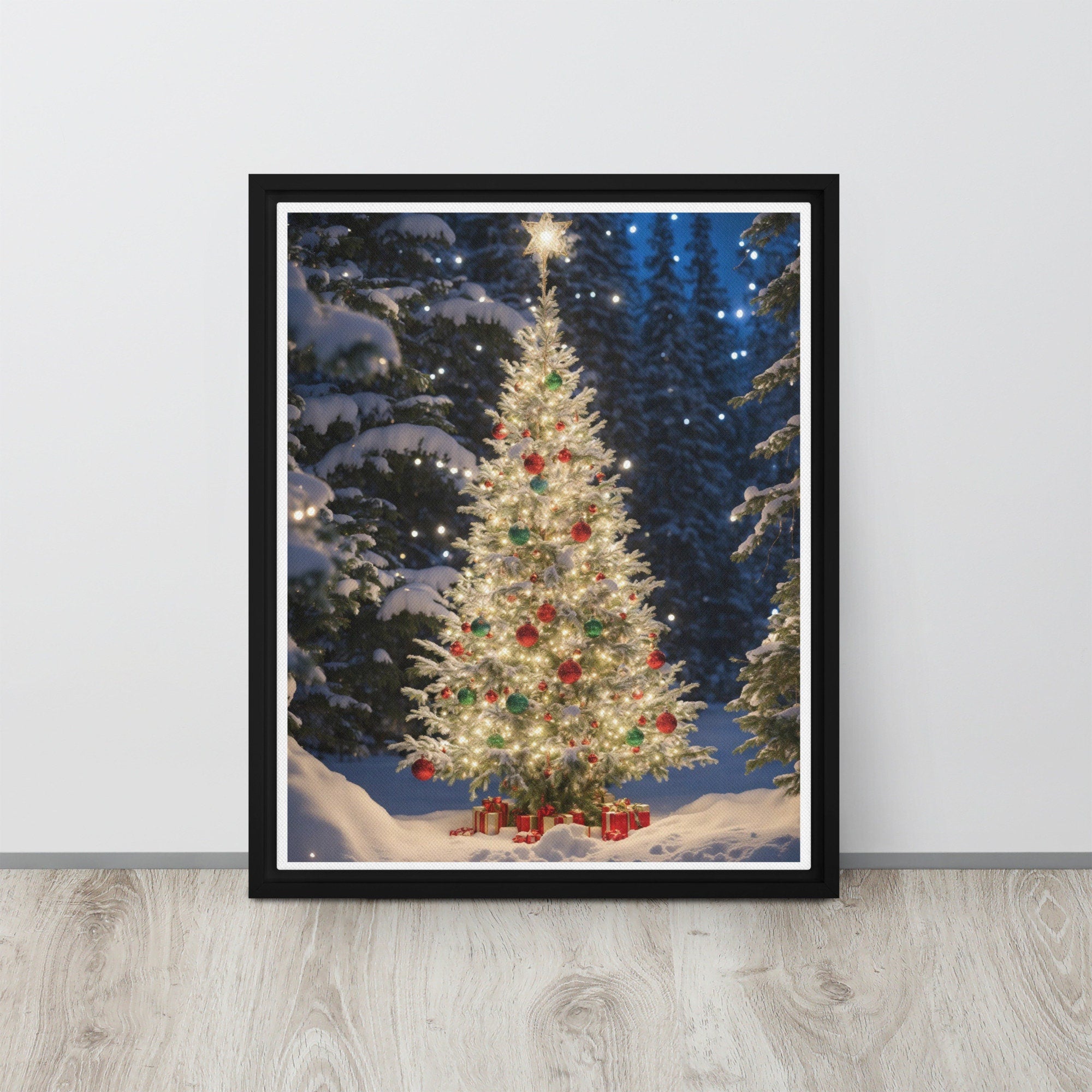 Beautiful Framed Christmas Tree Winter Print for Festive Decor