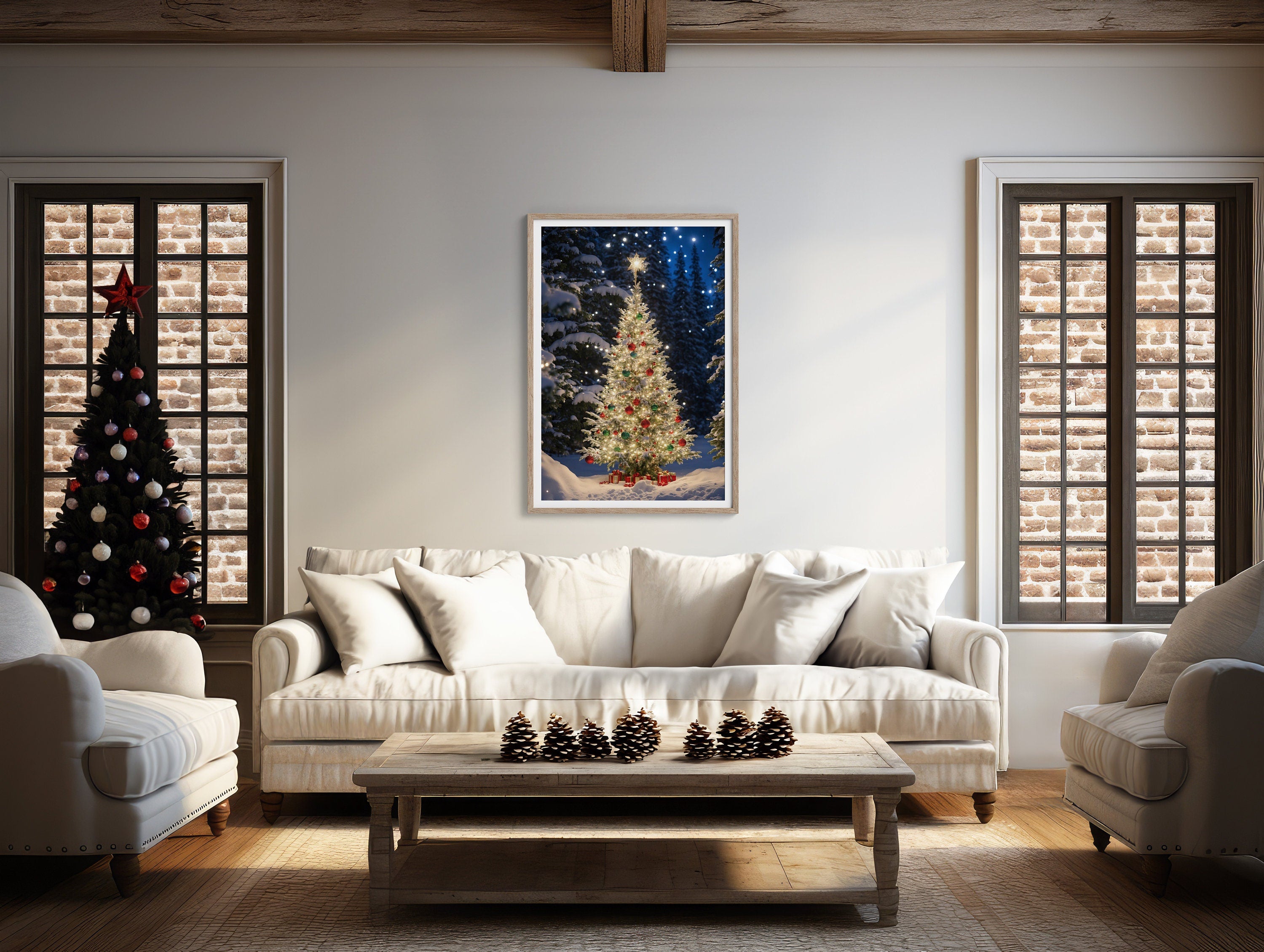 Framed Christmas Tree on Canvas with Winter Wonderland Scene