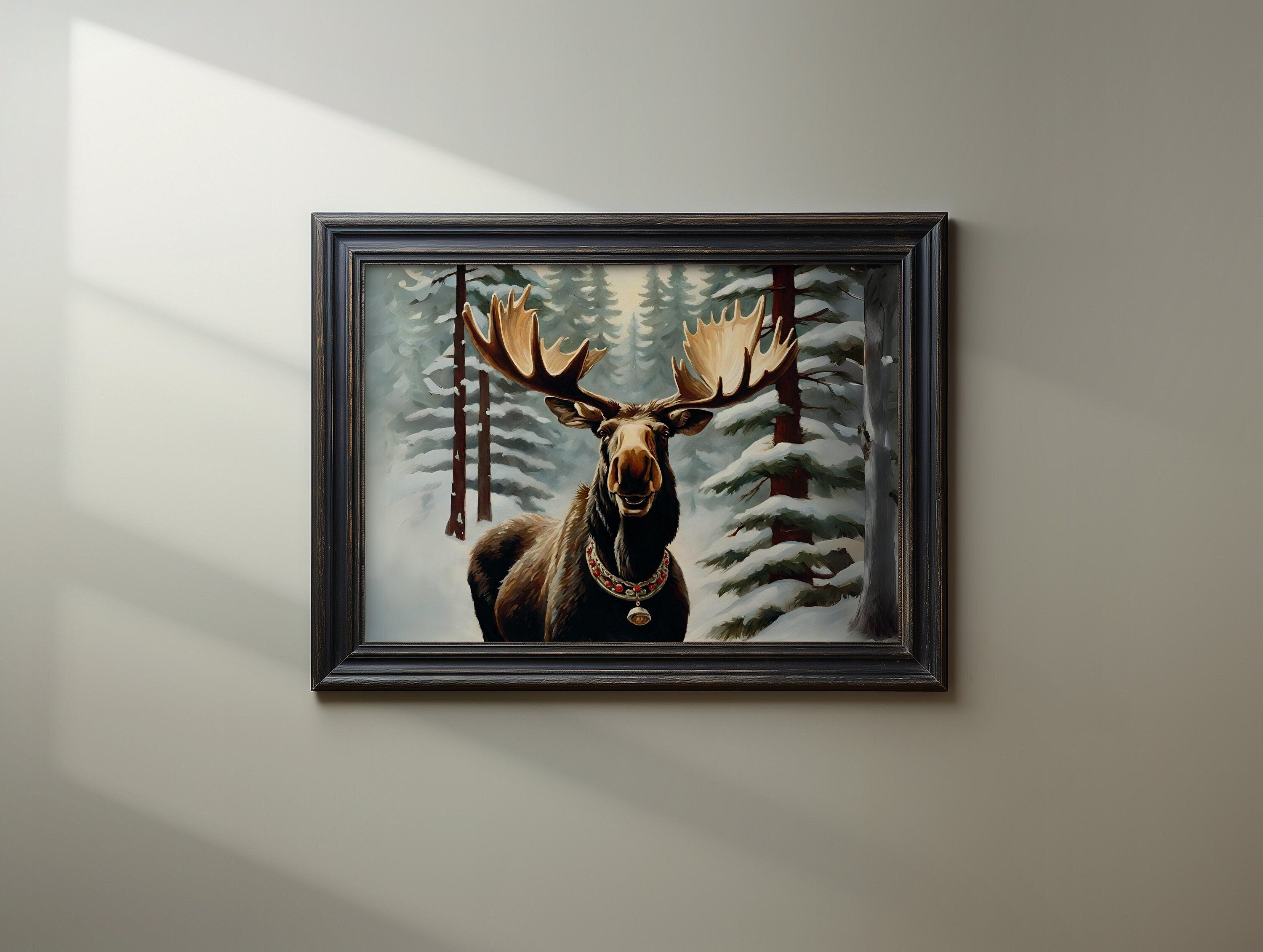 Vintage Christmas Moose Wall Art Digital Download for Festive Holiday Decor