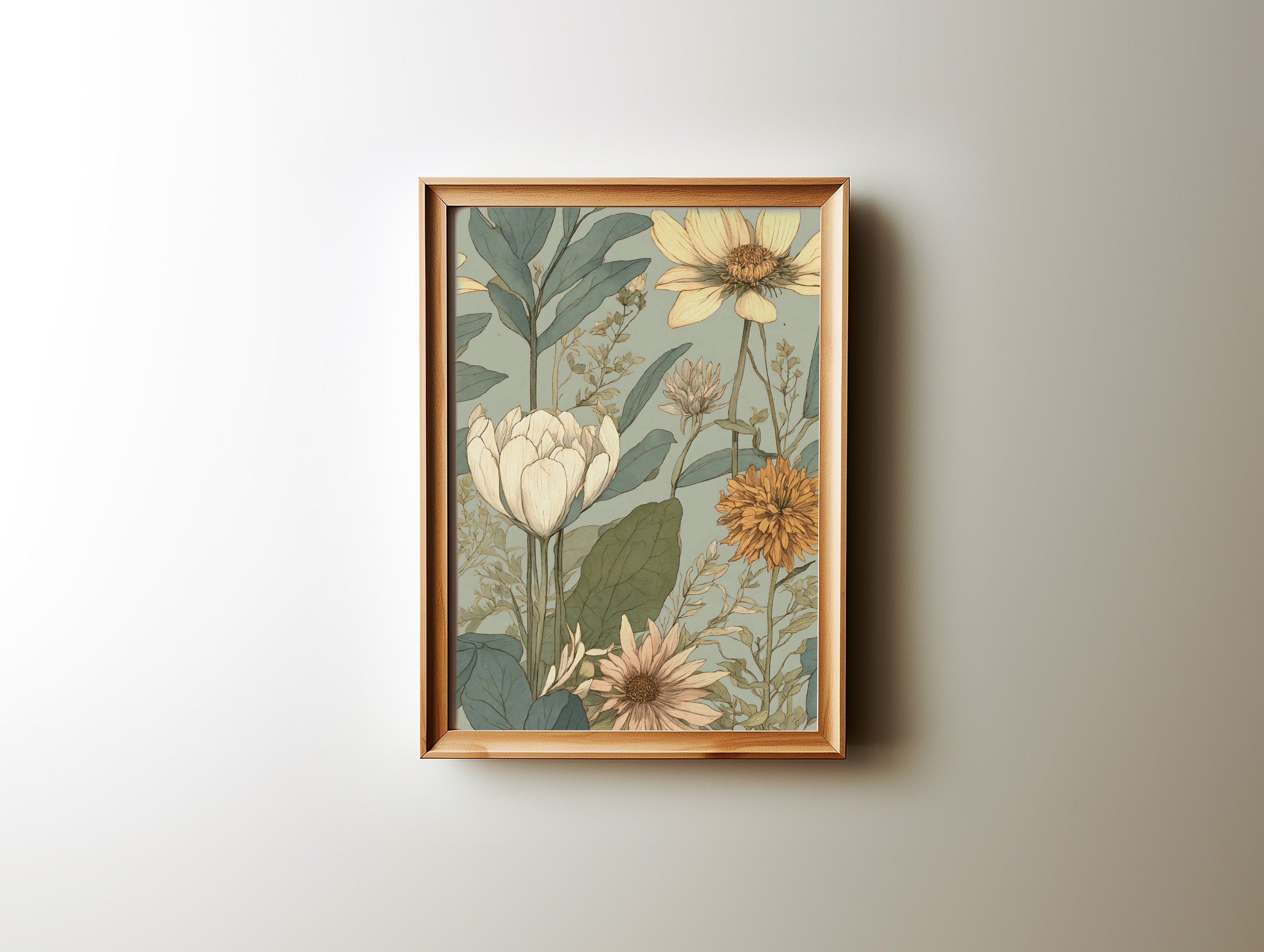  High-quality digital download of contemporary Japandi floral wall art