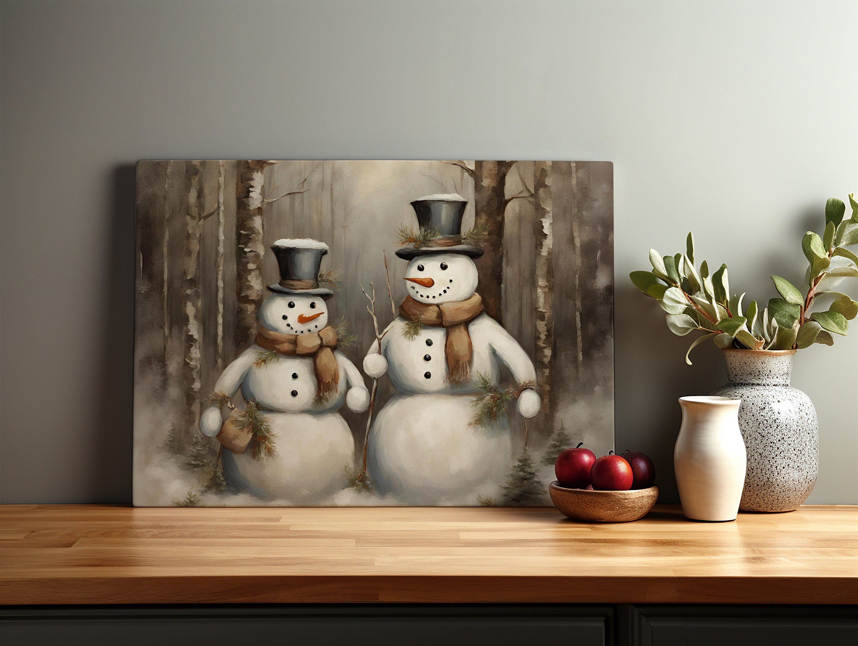 Vintage Christmas Wall Art with Snowman Print for Download