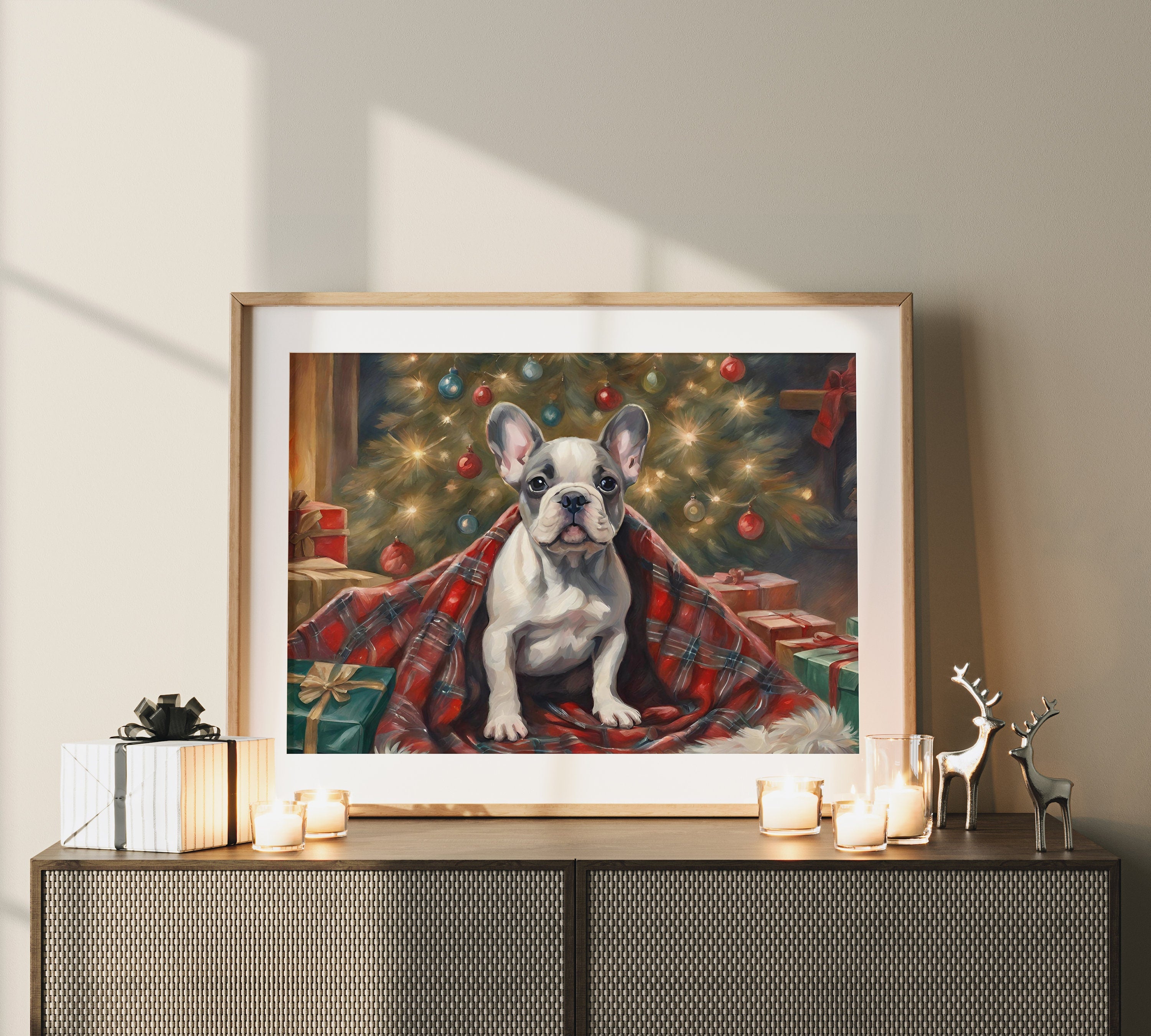 Digital Downloadable Art featuring Frenchie for Christmas